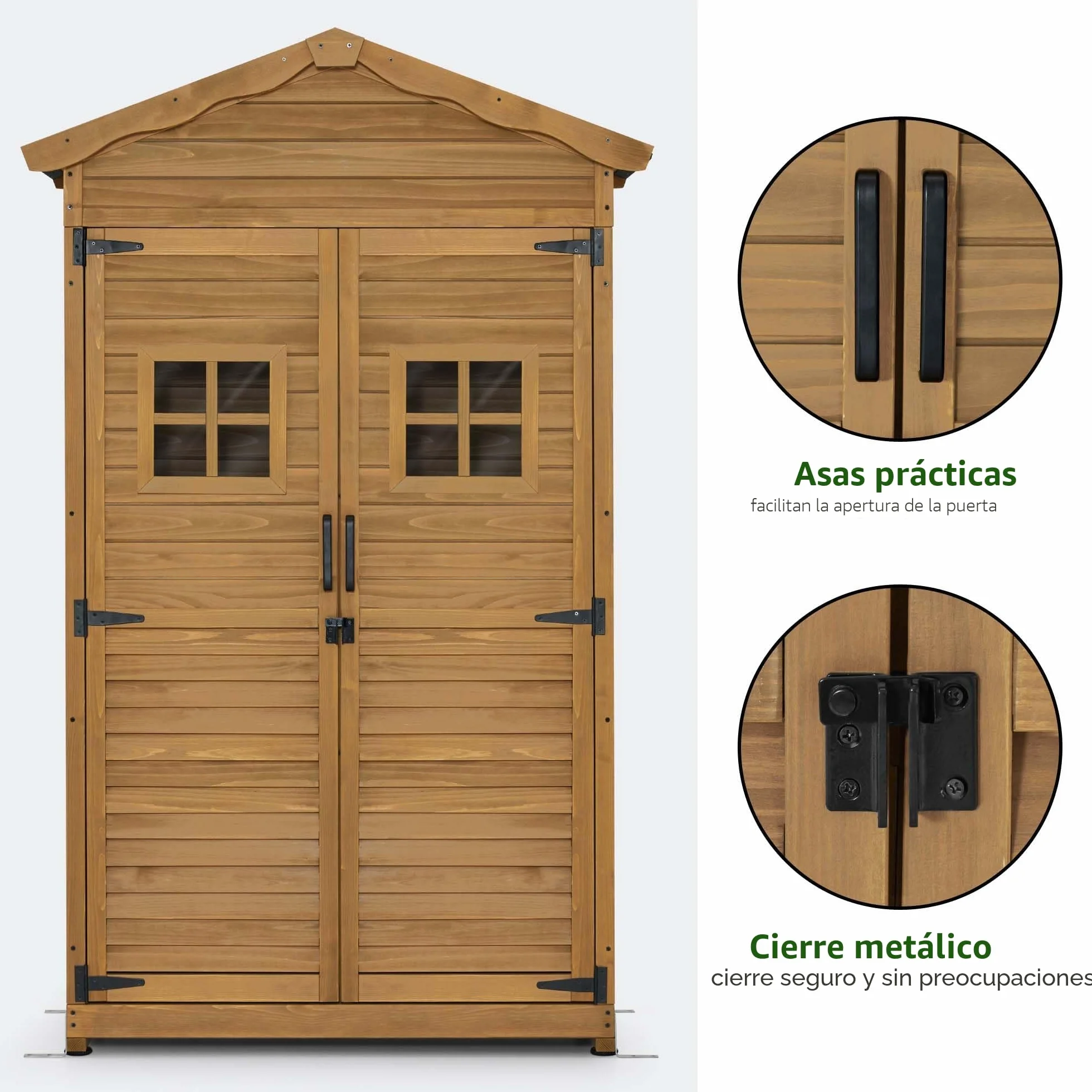 M MCombo Armario de jardín Cobertizo de Madera Resistente a la Intemperie 57x109x180 cm Herramientas Exterior