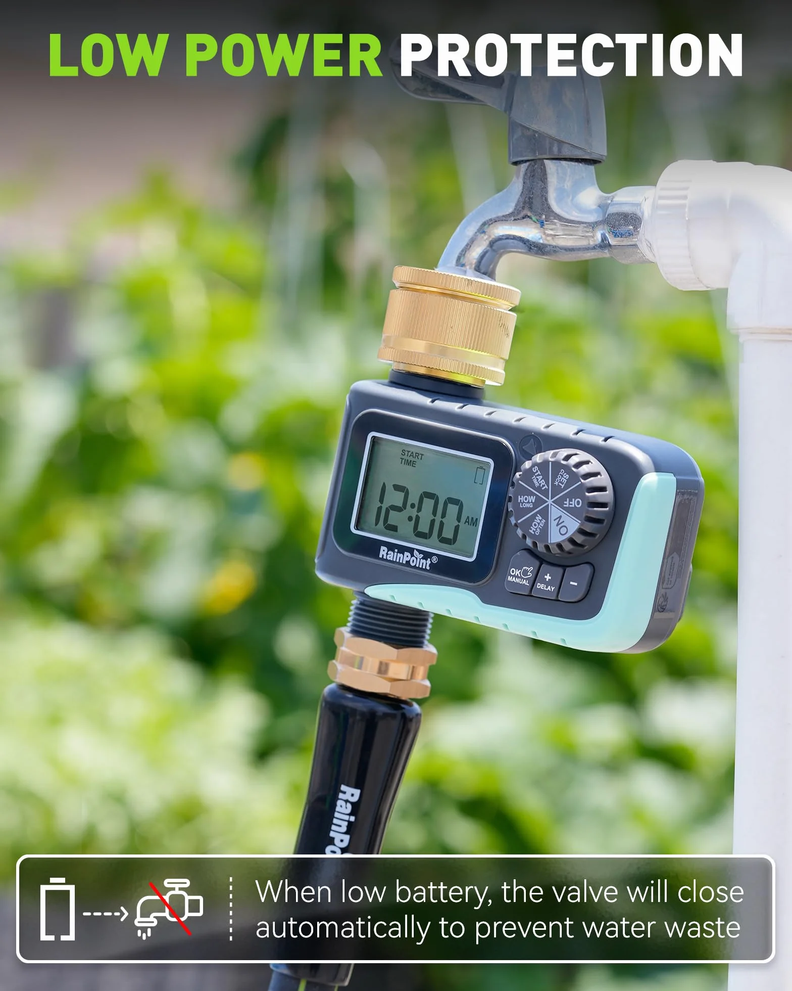 RAINPOINT Programador de Riego Automático con Entrada de Latón, Temporizador con Retraso por Lluvia, Alto Flujo