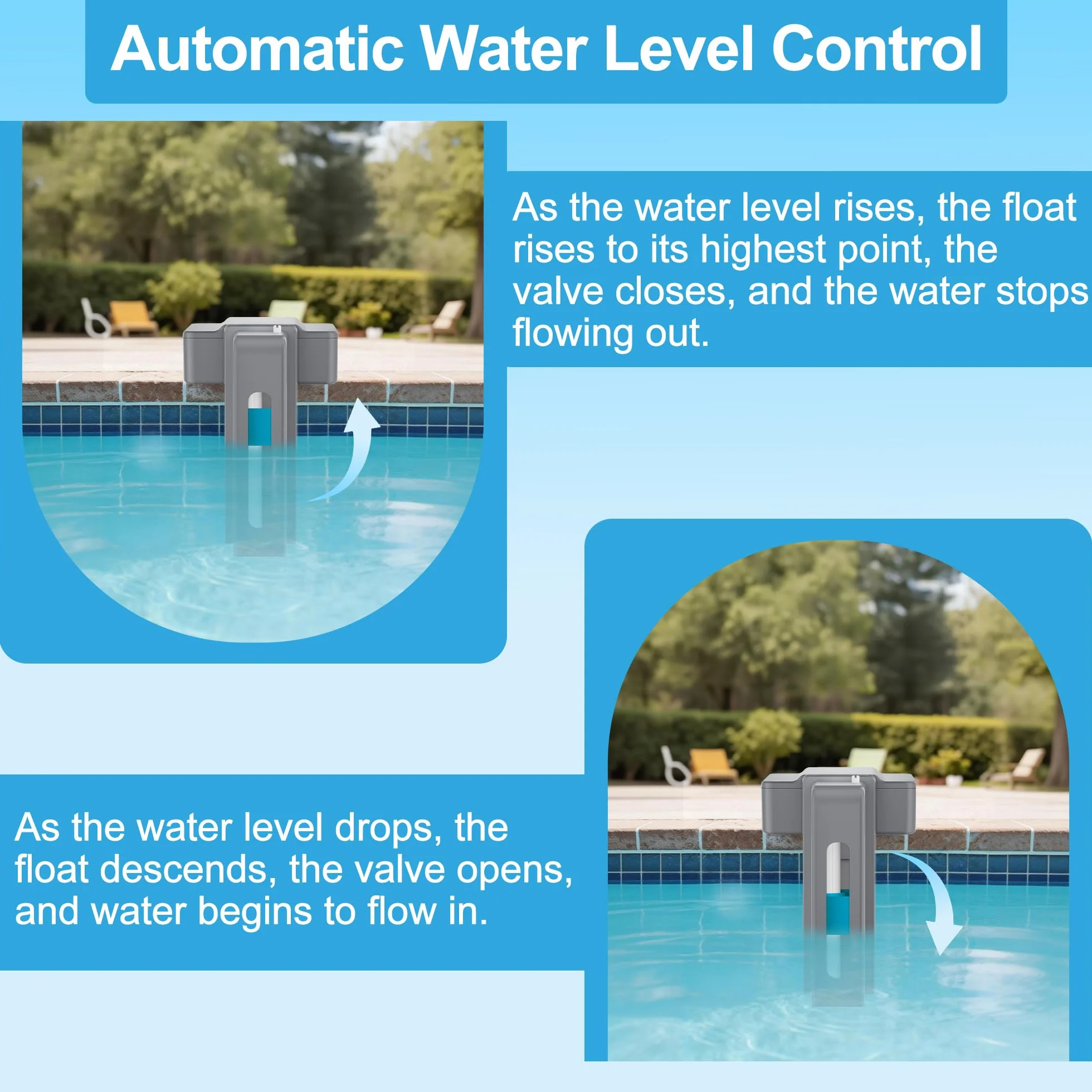 Ereto Llenador automático de piscina con válvula flotante ajustable gris