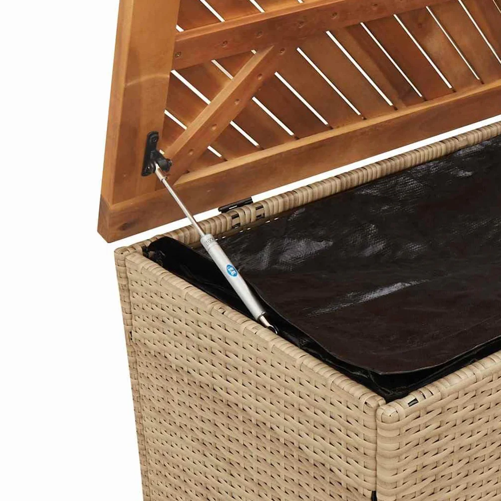 vidaXL Caja de Almacenaje de Jardín, Cofre, Asiento Banco Exterior, Baúl Juguetes Patio, Madera Acacia Ratán Beige