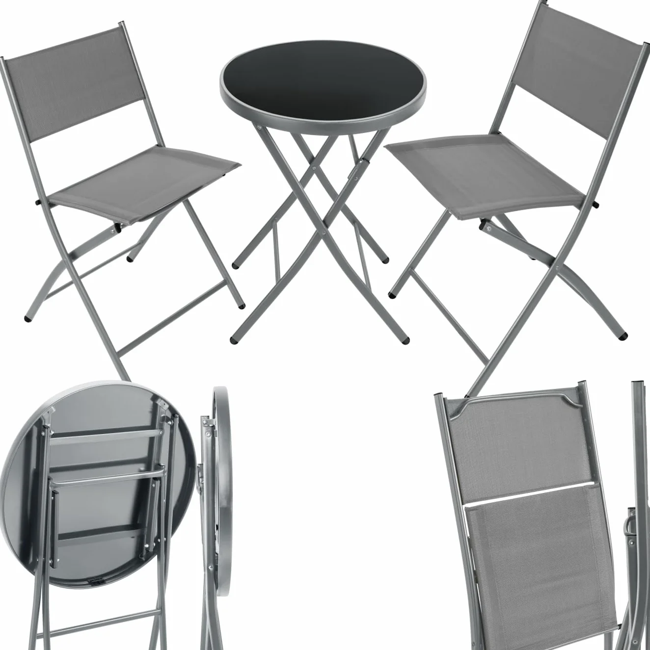 tectake Conjunto Muebles Jardín Exterior 3 Piezas Estructura Acero Gris