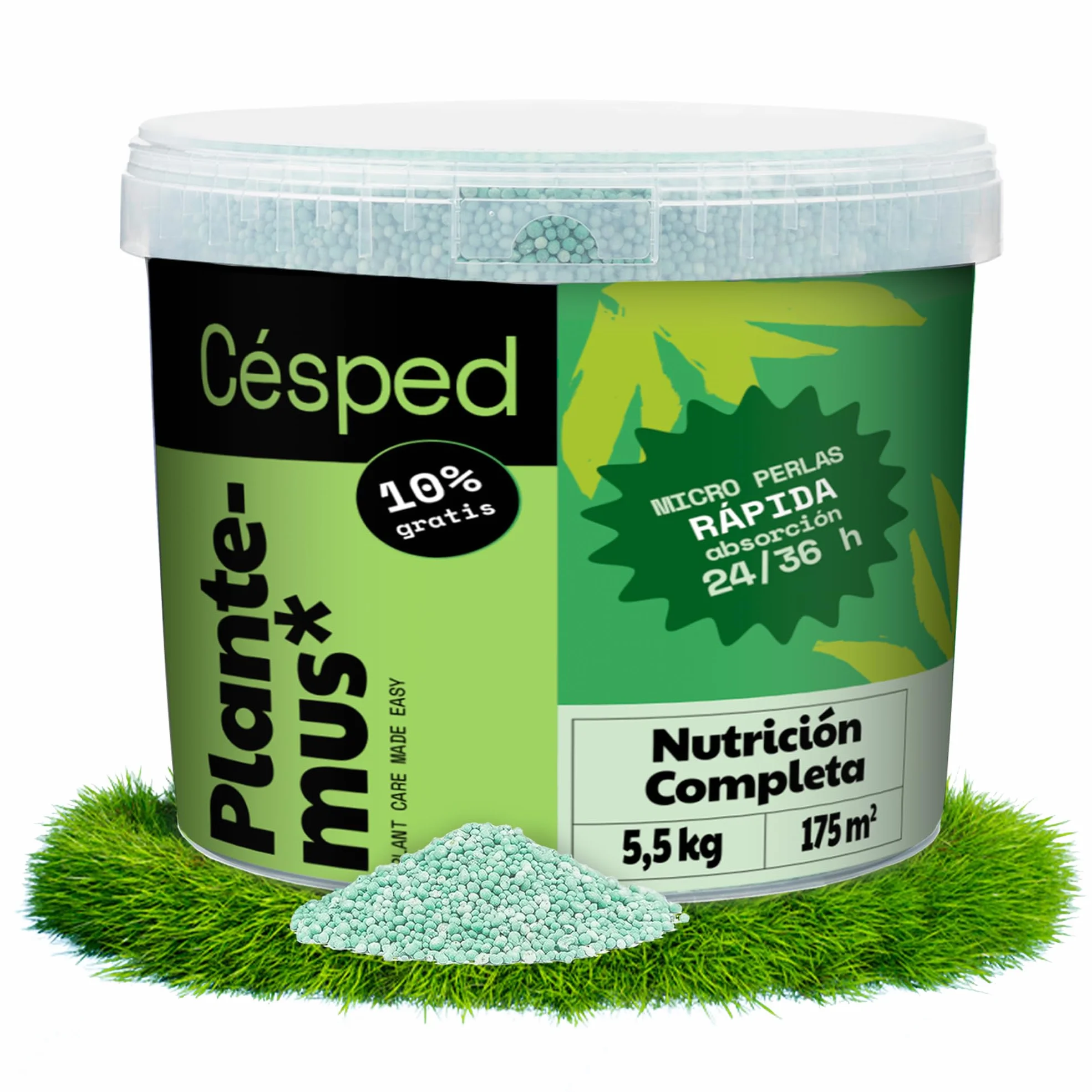 PLANTEMUS Abono Césped Premium Efecto Prolongado 175 m² Fertilizante NPK (12-11-18) Granulado Perlas Ultrasolubles 5.5 KG