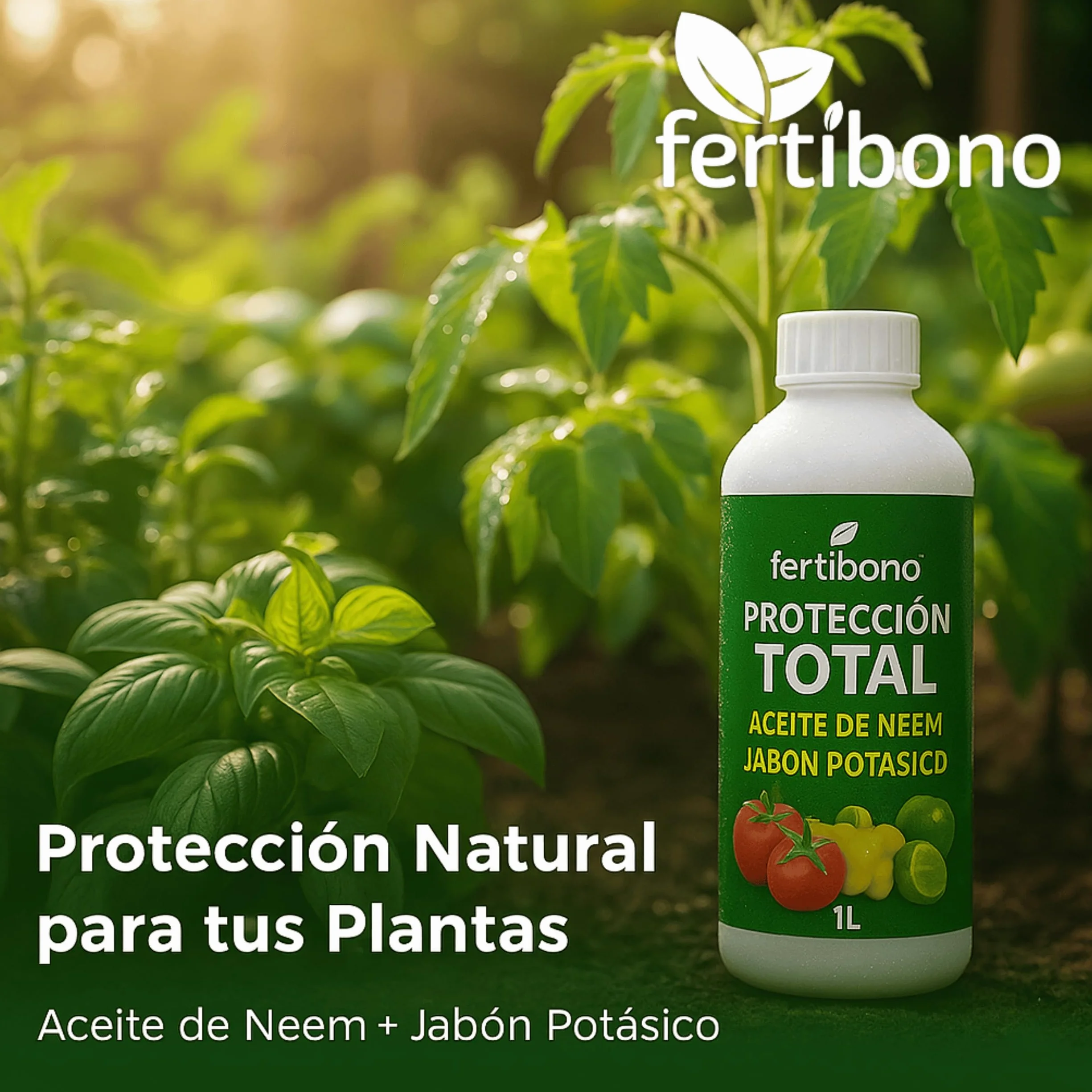 FERTIBONO Jabón Potásico Aceite de Neem 1l Solución Multiusos Natural para Plantas Huertos Jardines