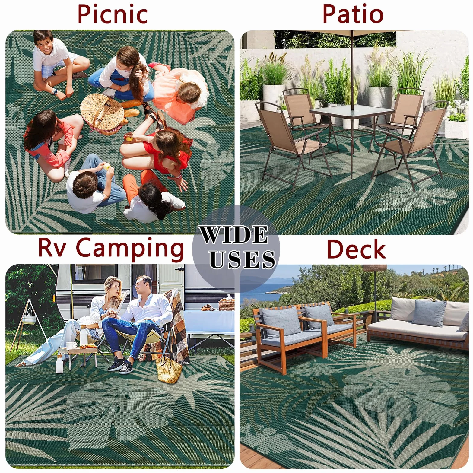 Homcomodar Alfombra Exteriores para Patio 245x305cm Alfombras Grande de Camping Paja Plástico Esteras Reversibles Resistente UV Balcón Verde