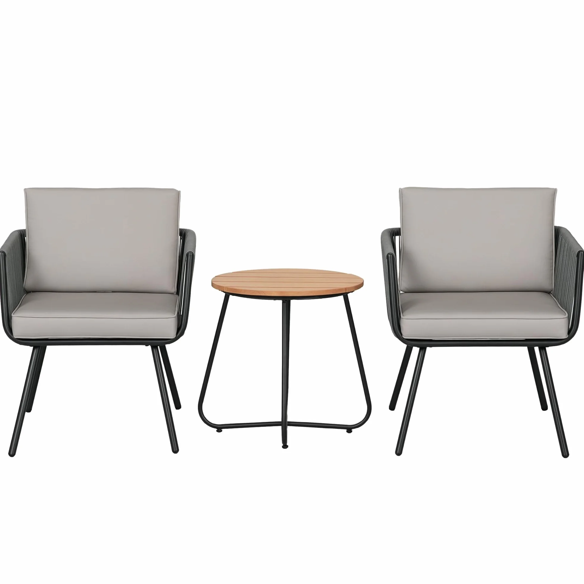 Outsunny Conjunto de Muebles de Jardín Ratán Sintético 3 Piezas Mesa y 2 Sillas con Cojines Extraíbles Gris