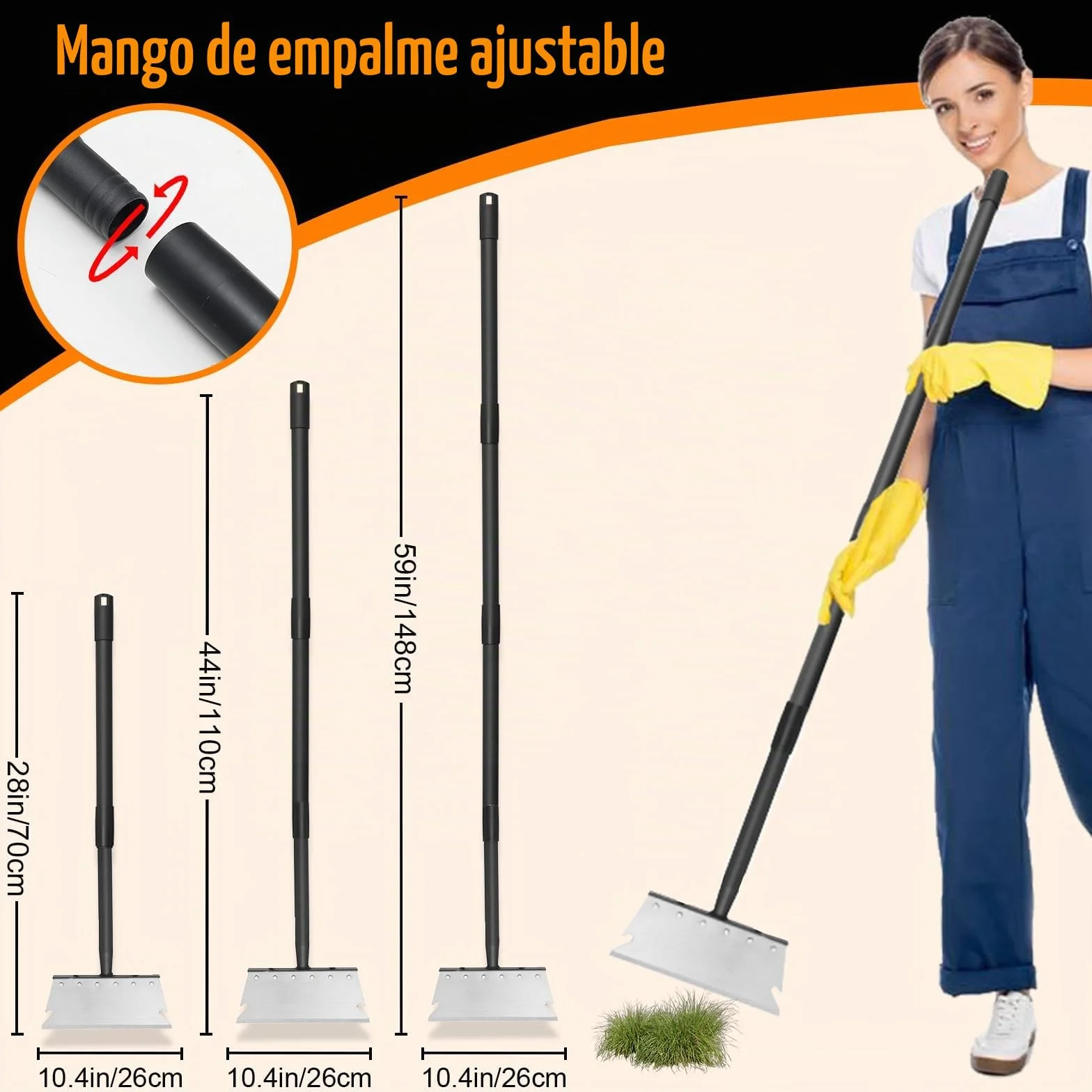 Pala de Jardín Multifuncional 148 cm, Pala Plana de Acero, Raspador para Malas Hierbas y Musgo