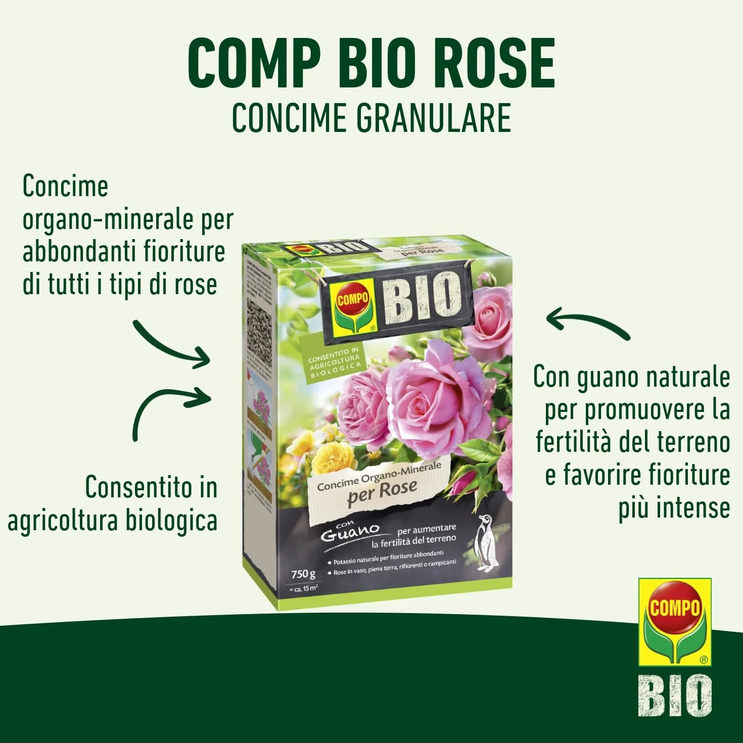COMPO Fertilizante orgánico para rosas con guano 2 kg
