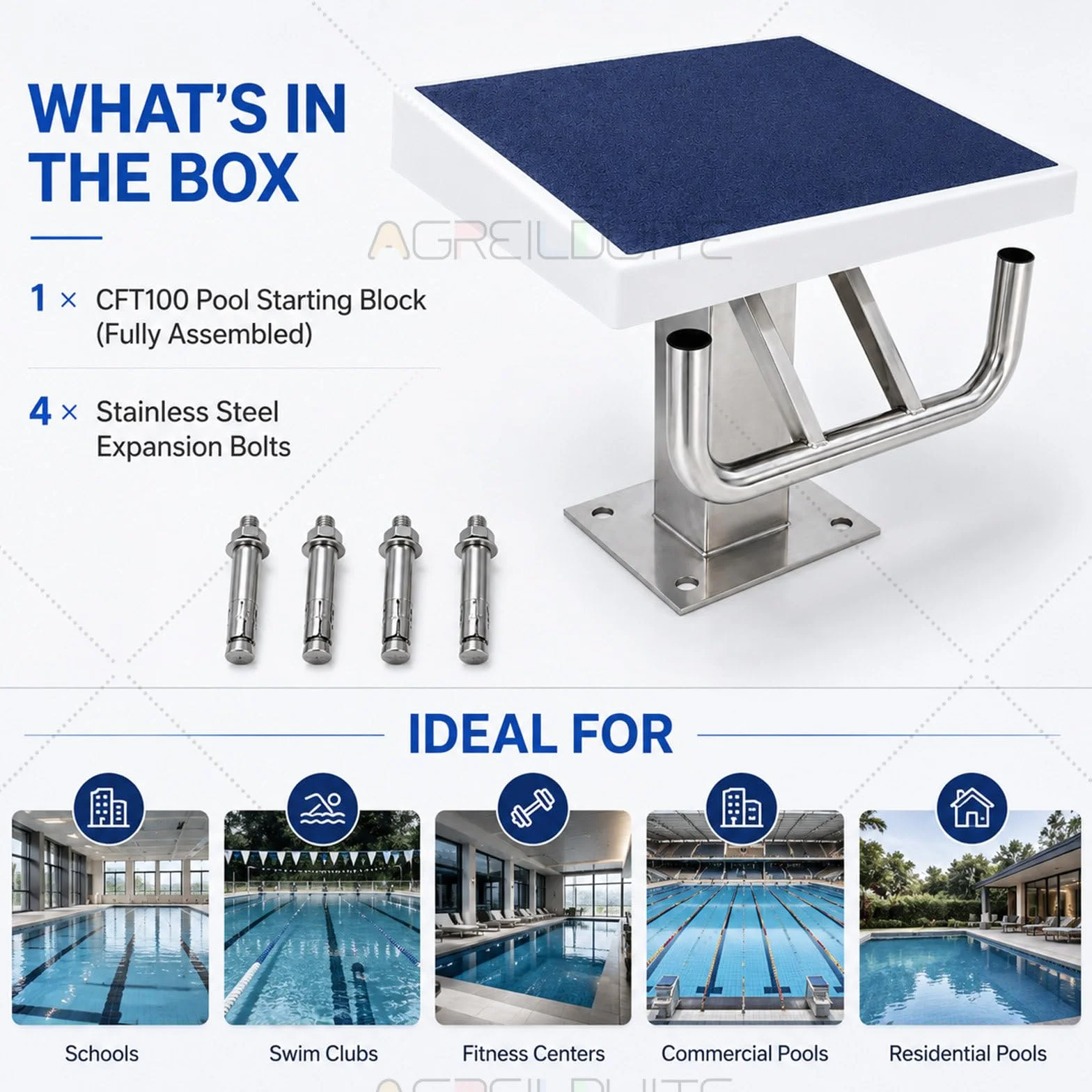 Plataforma De Salida para Piscina, Trampolín Antideslizante 9° Acero Inoxidable 304