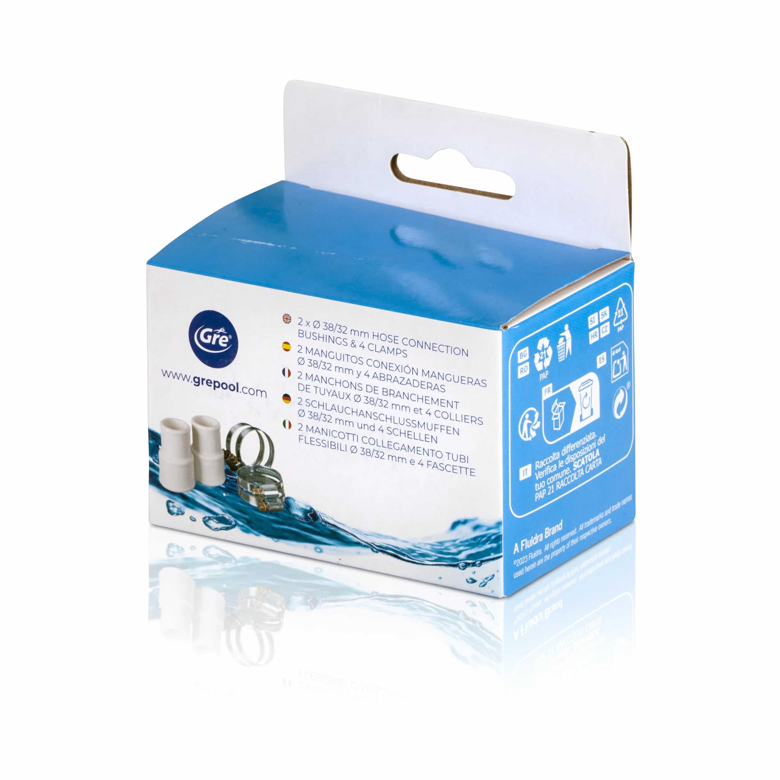 Gre AR511 - Kit de Union de mangueras flotantes. Incluye 2 Conectores de Manguera y 4 Abrazaderas metálicas. para diámetros 32-38 mm.