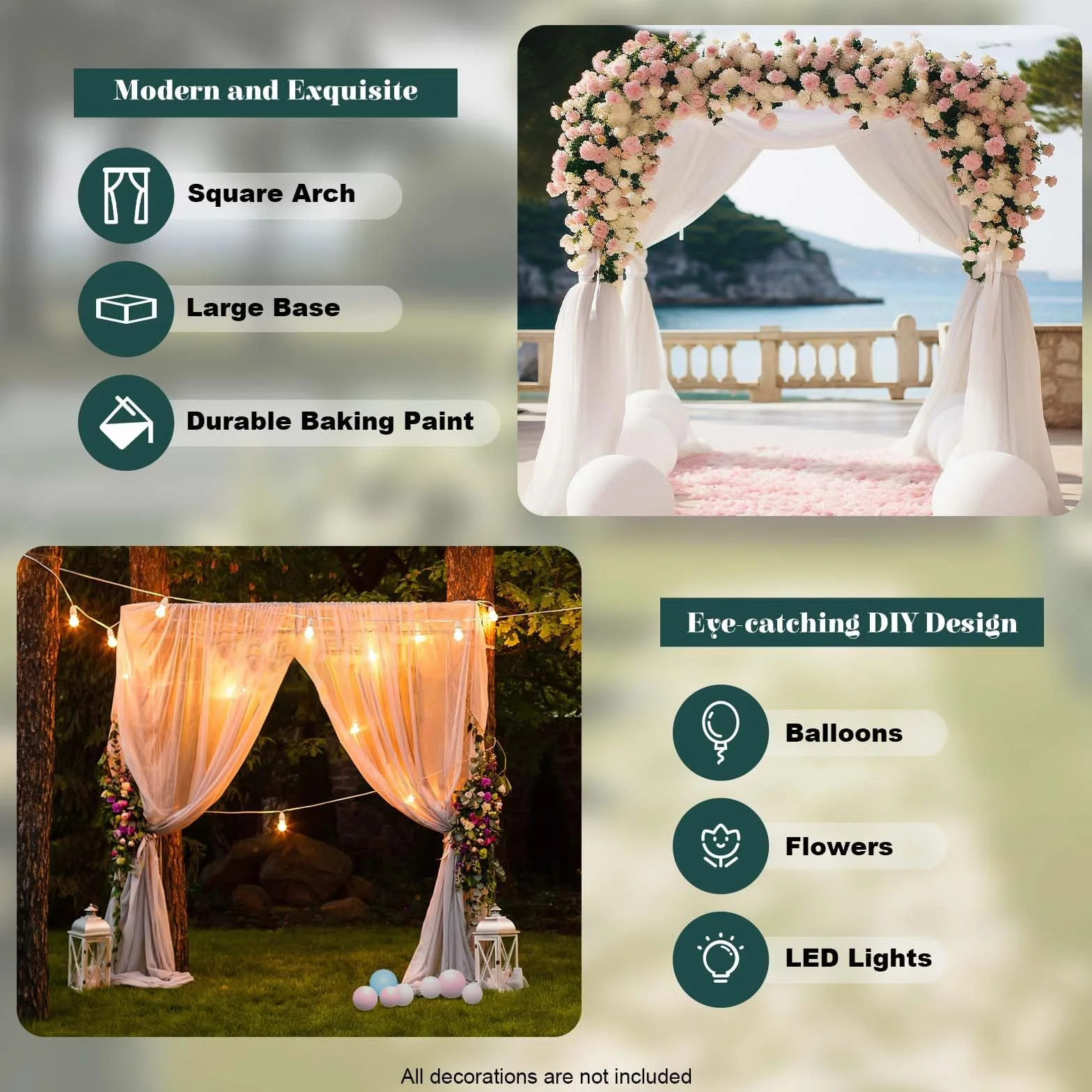 MINRS Arco de boda de metal 3,0 x 3,0 m altura ajustable 1,09-1,97-3 m decoración bricolaje