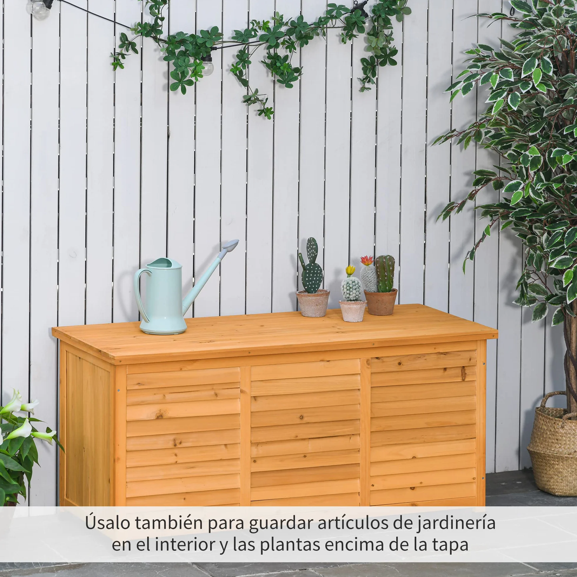 Outsunny Baúl de Almacenaje Exterior 284L Arcón de Jardín Impermeable Madera 127x56x60 cm