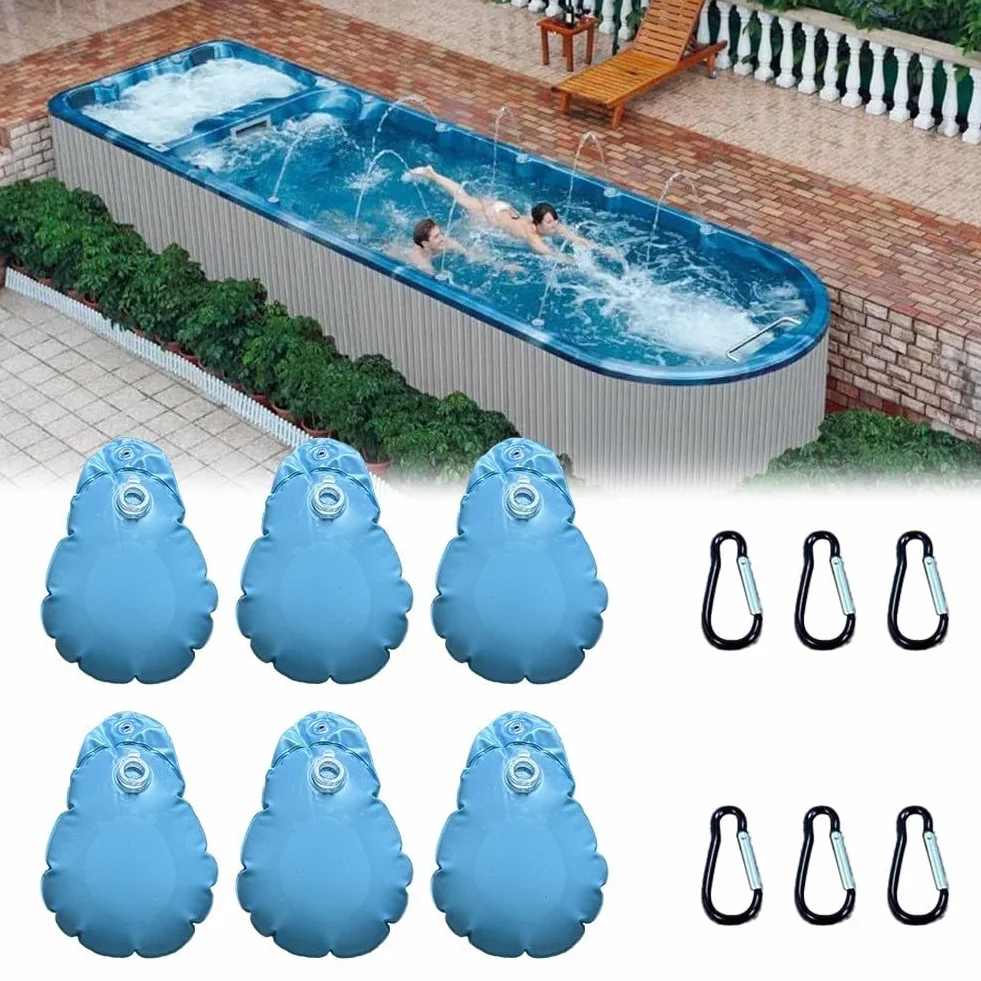 Paquete de 6 pesas de PVC con ganchos para piscinas sobre el suelo, bolsas de agua de 9 x 13.5 pulgadas (azul profundo)