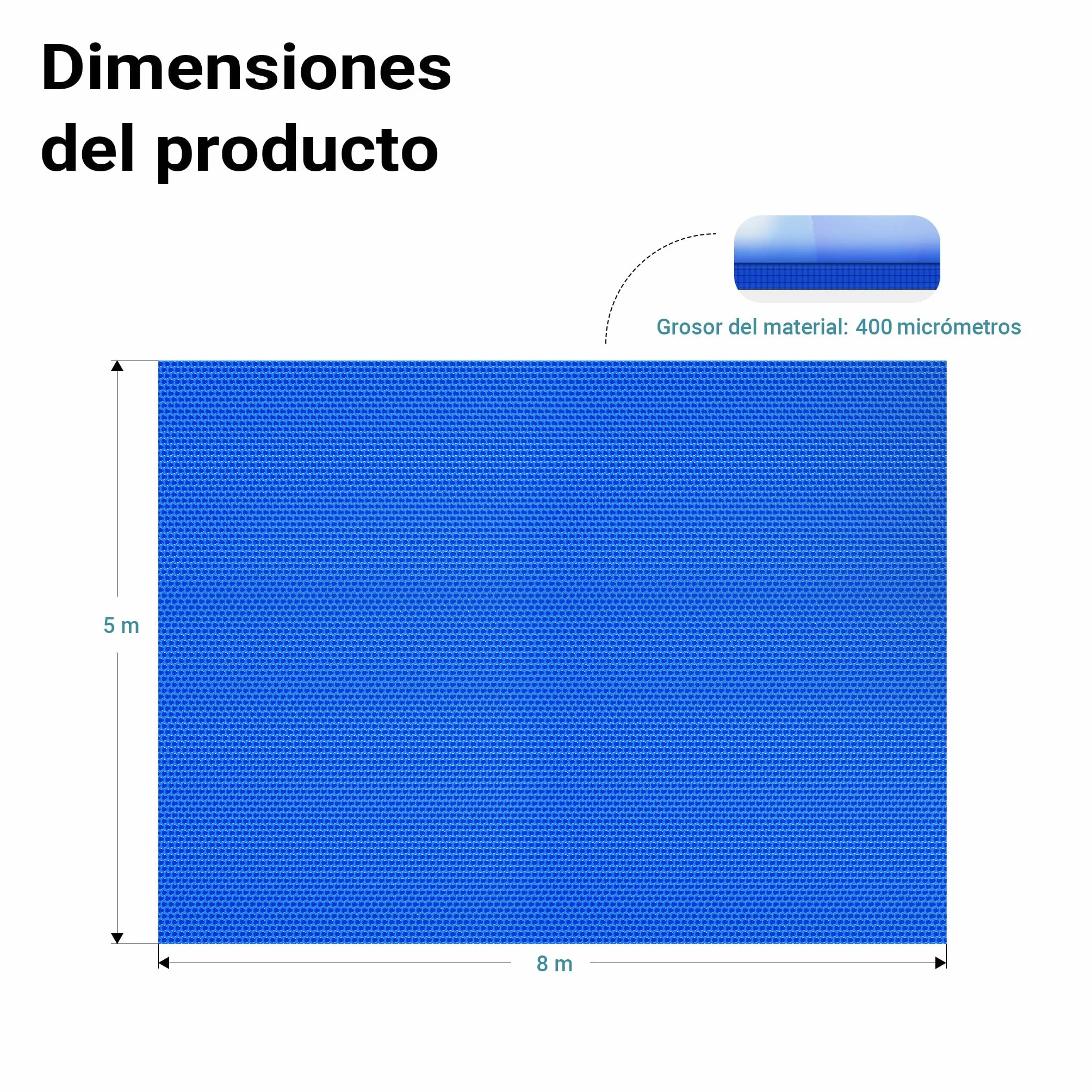Cubierta Solar Piscina Azul Isotérmica de Burbujas Rectangular 5x8m Cobertor