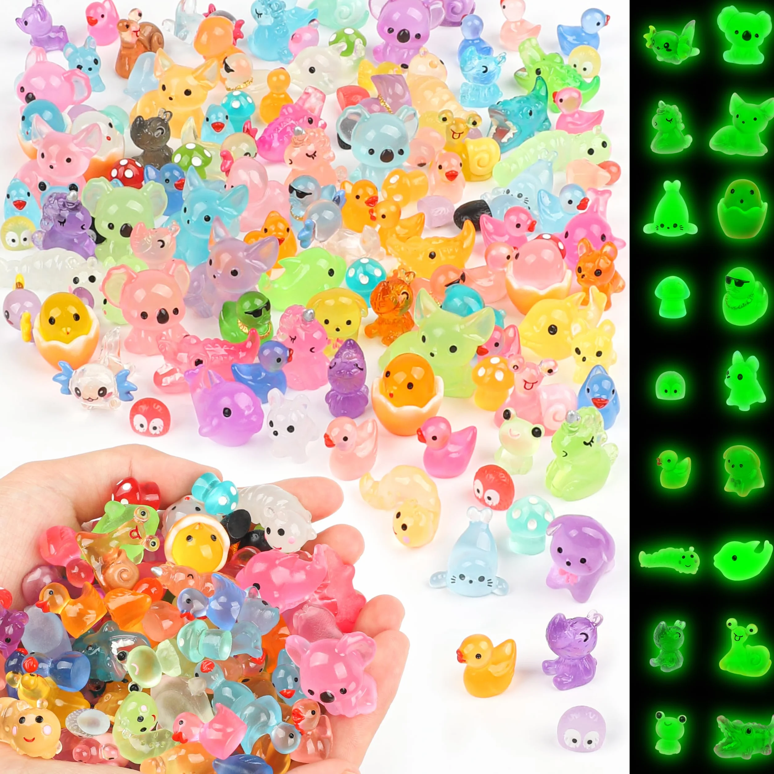 Set 125 Mini Figuras Resina Animales Brillan Oscuridad Decoración Jardín Hadas Acuario