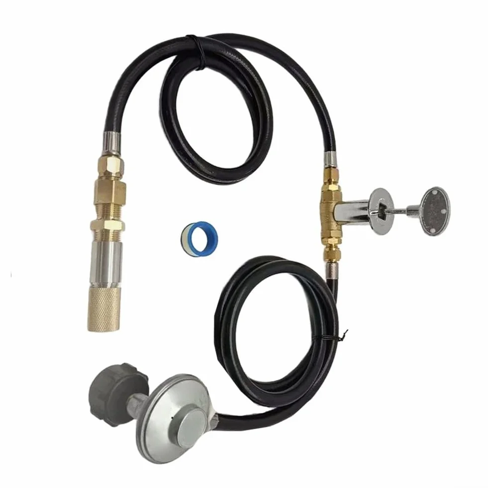 Juego de manguera reguladora de propano con válvula de 1/2 pulgadas y mezclador de aire de latón, manguera de conexión de 60 pulgadas para control de quemador de fuego, ajustable 0-30 PSI, 150 K BTU