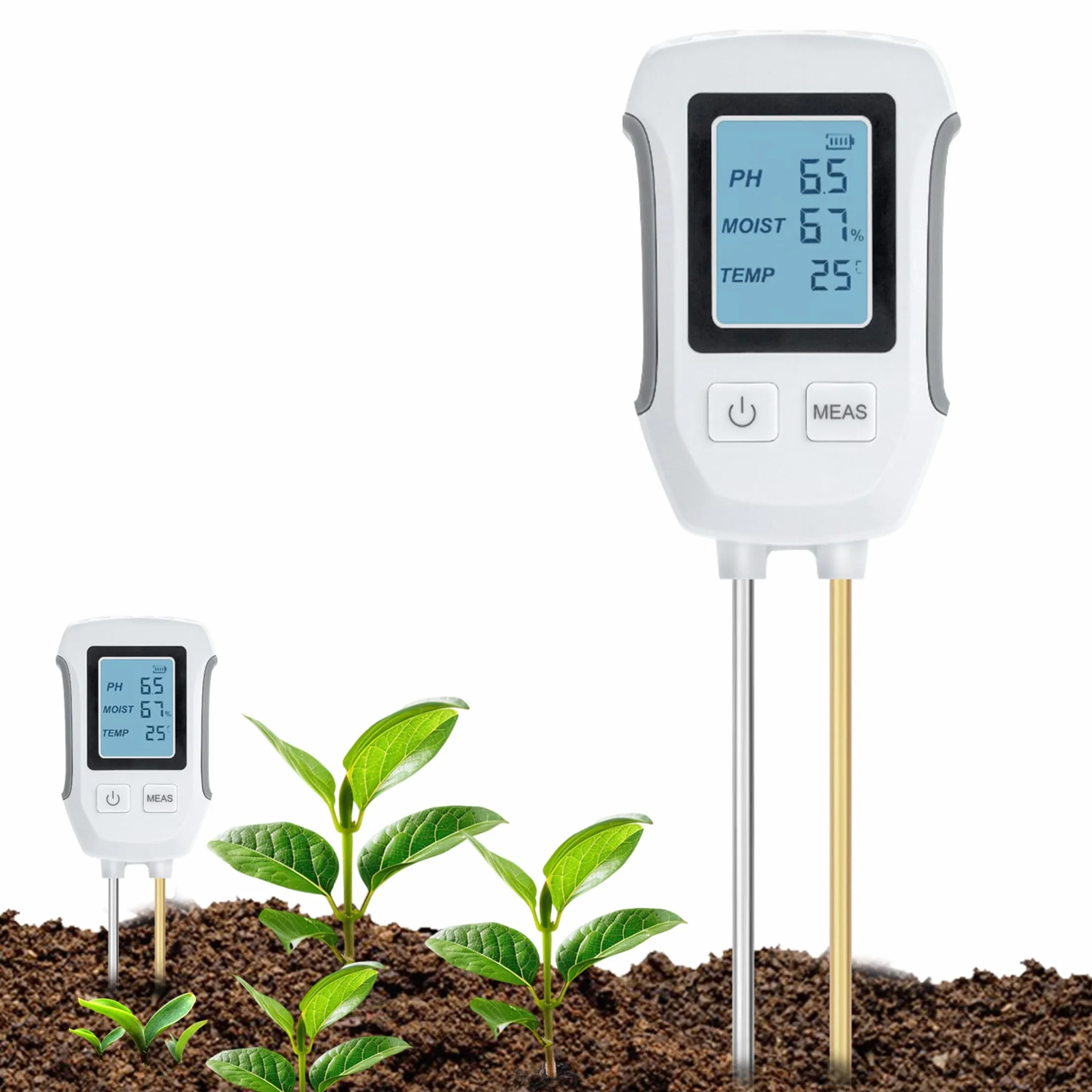 Mcbazel Medidor de Prueba de Suelo 3 en 1, Detección de pH, Temperatura, Humedad con Pantalla LCD Retroiluminada