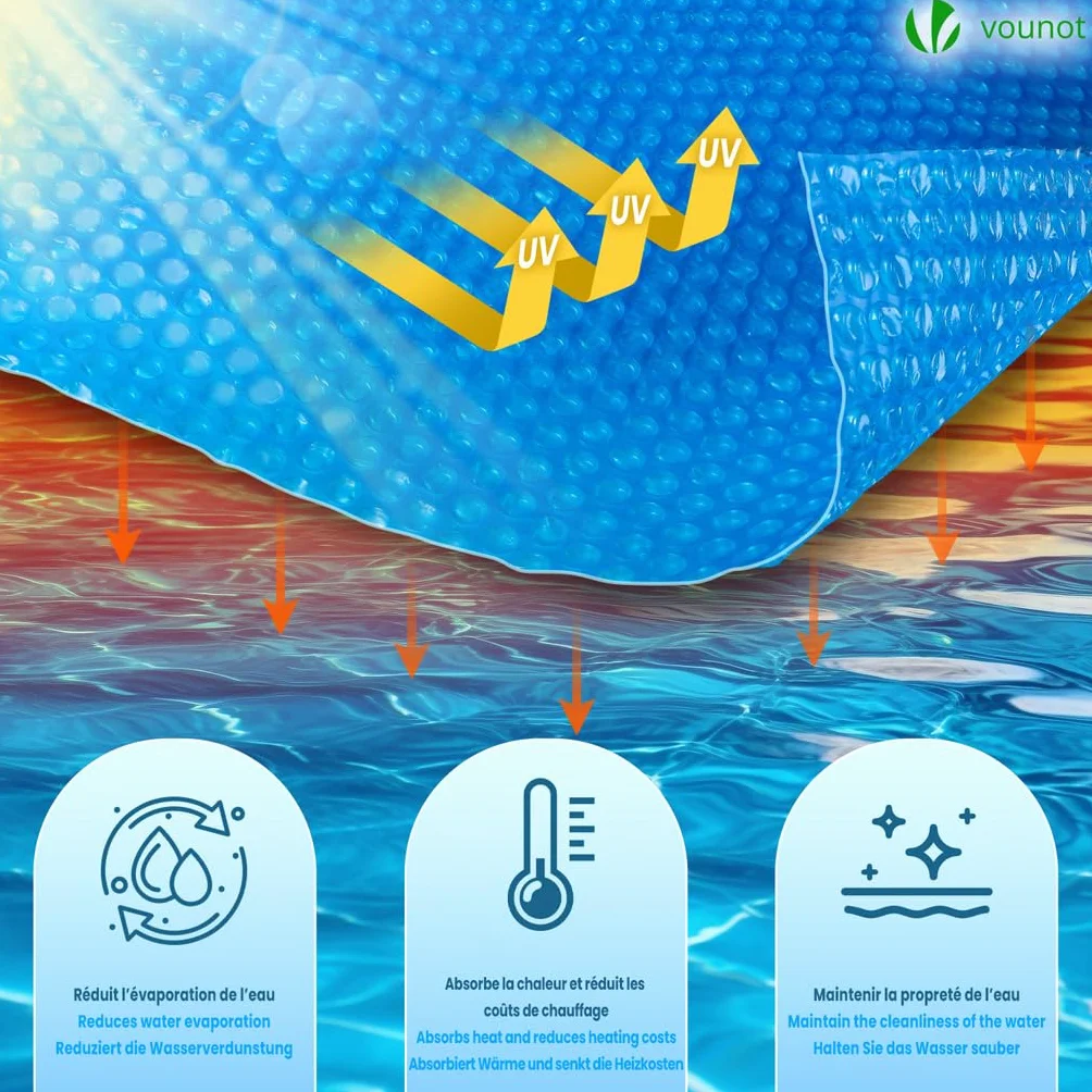 VOUNOT Cubierta Solar Piscina Redonda Ø366cm, Manta Térmica 120 µm, Ahorro Energético, Azul