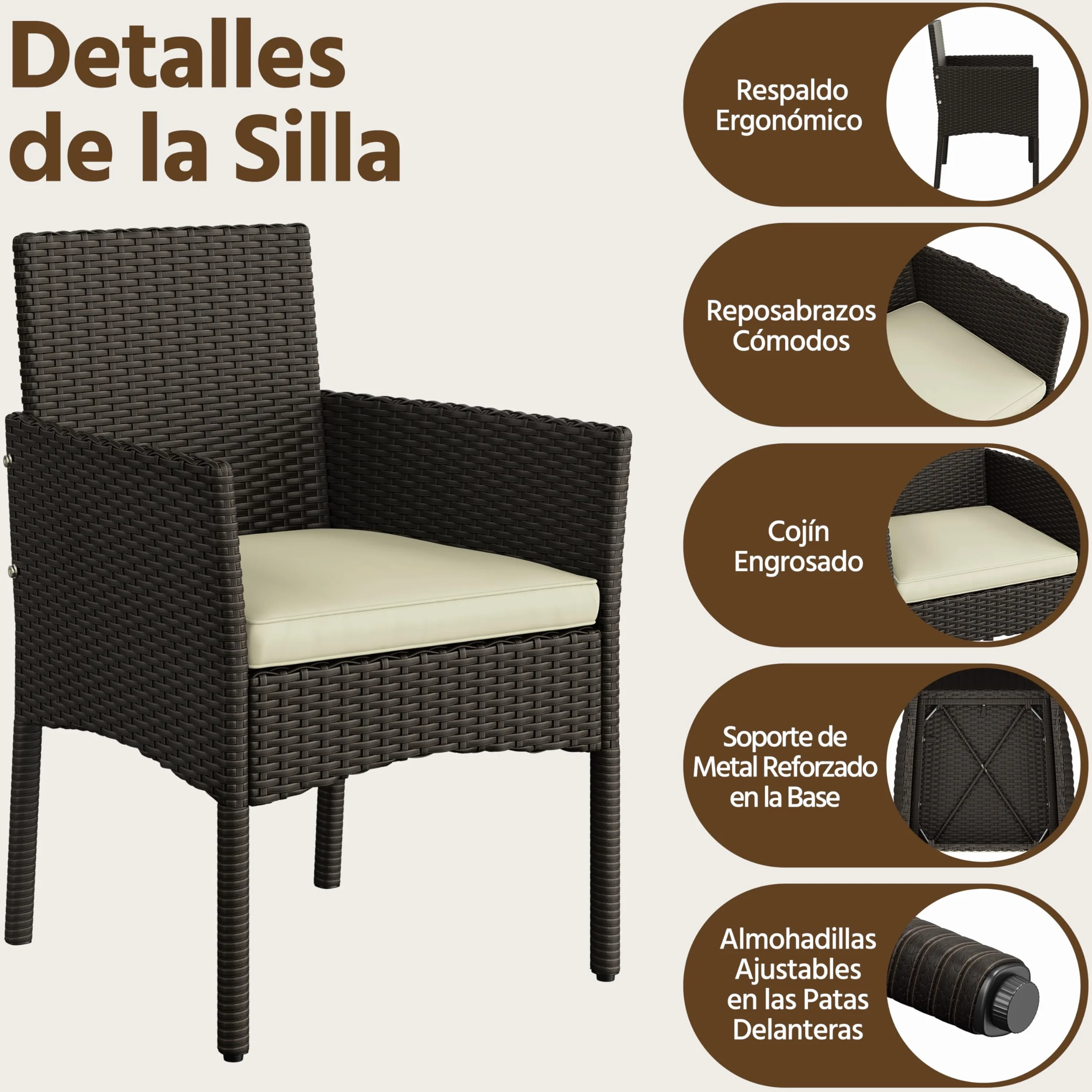 Yaheetech Conjunto de Muebles Ratán de Jardín 4 Piezas con Cojines y Mesa de Vidrio Marrón Beige