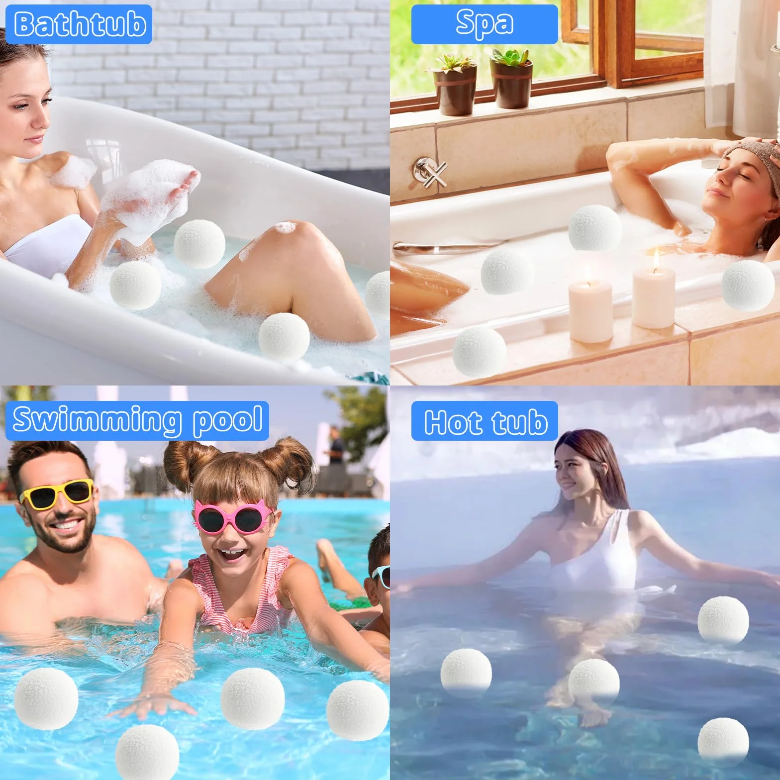 Bolas Eliminadoras de Escoria, Esponja Absorbente de Aceite Reutilizables para Spas y Bañera de Hidromasaje