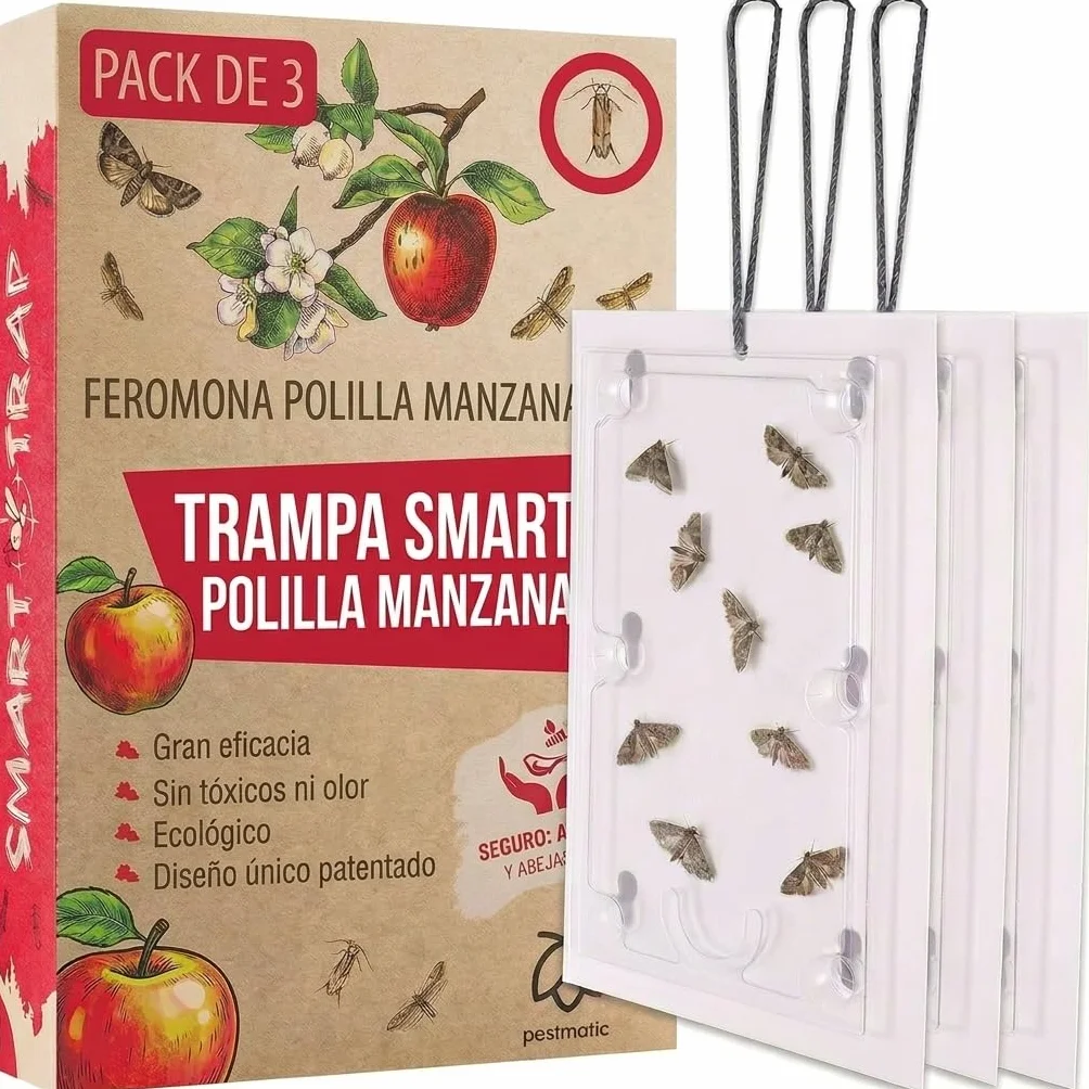 Pestmatic® Trampa Smart Polilla Manzana | Pack de 3 | Monitorización para Manzanos | Atrayente Natural Seguro para Abejas y Aves