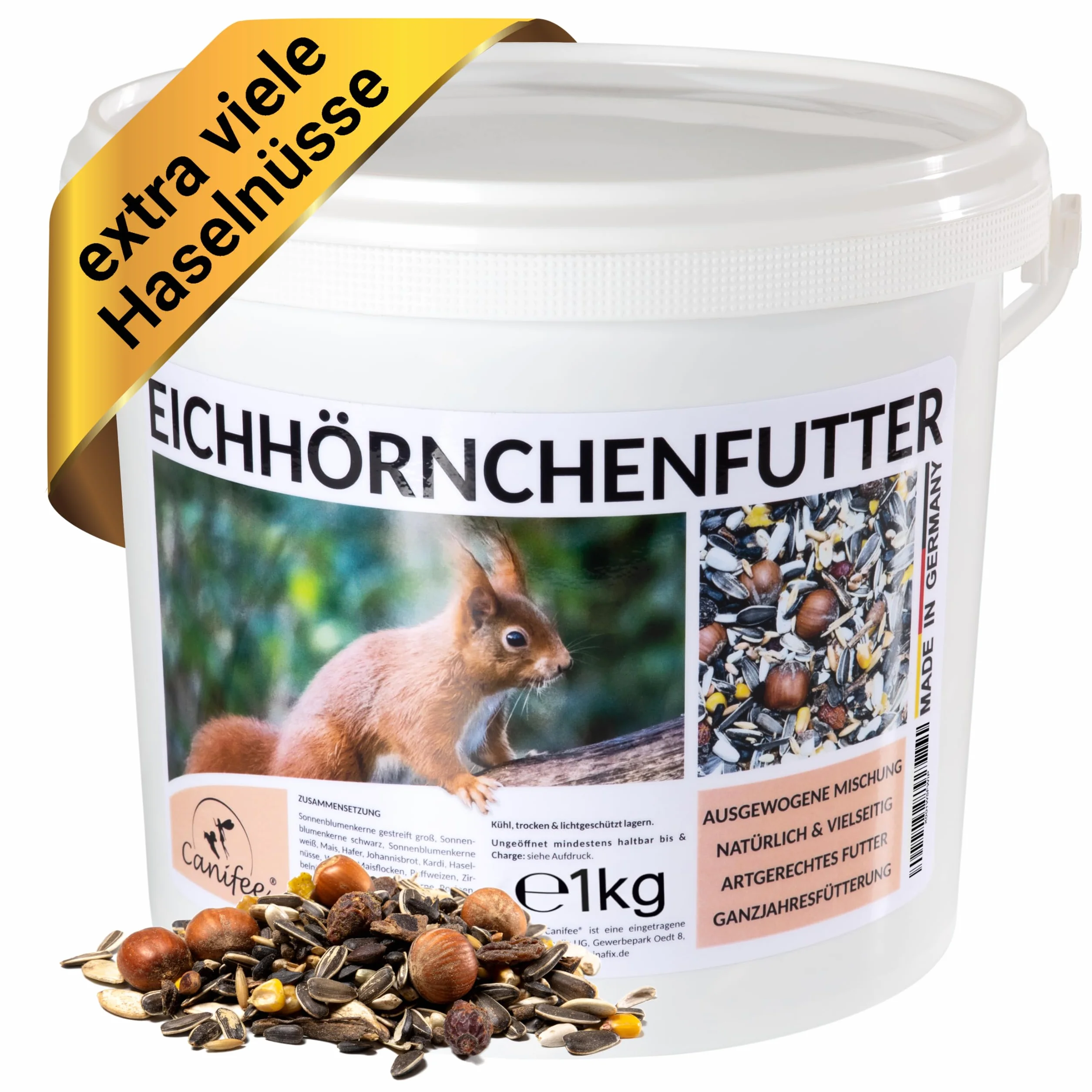 Comida para Ardillas 1 kg Alimento Natural para Animales Silvestres Mezcla Anual con Extra de Avellanas