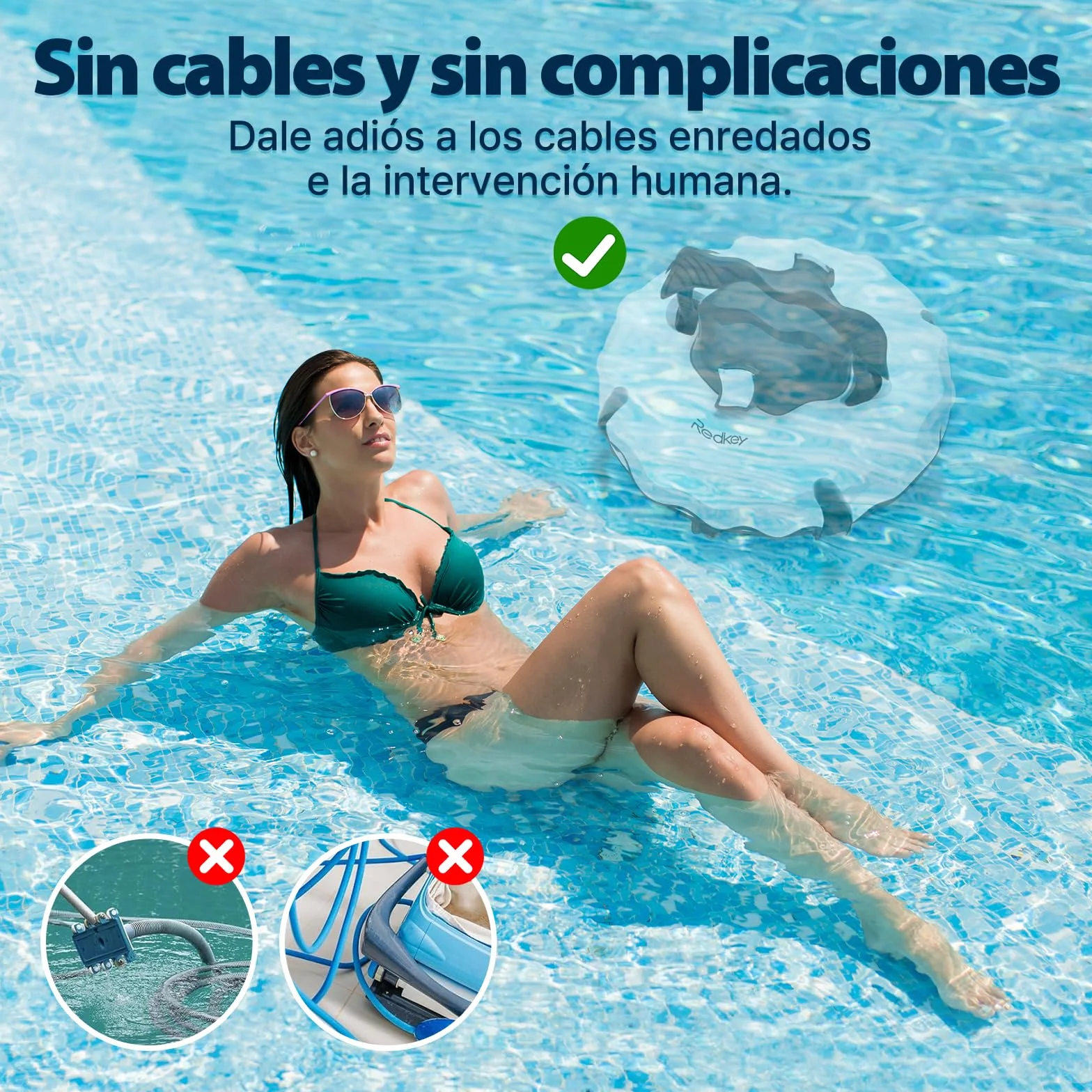 Redkey S100 Robot Limpiafondos Piscina Sin Cable, 200 Minutos Autonomía, Sube Pendientes 18°, Motor Doble, Hasta 120㎡
