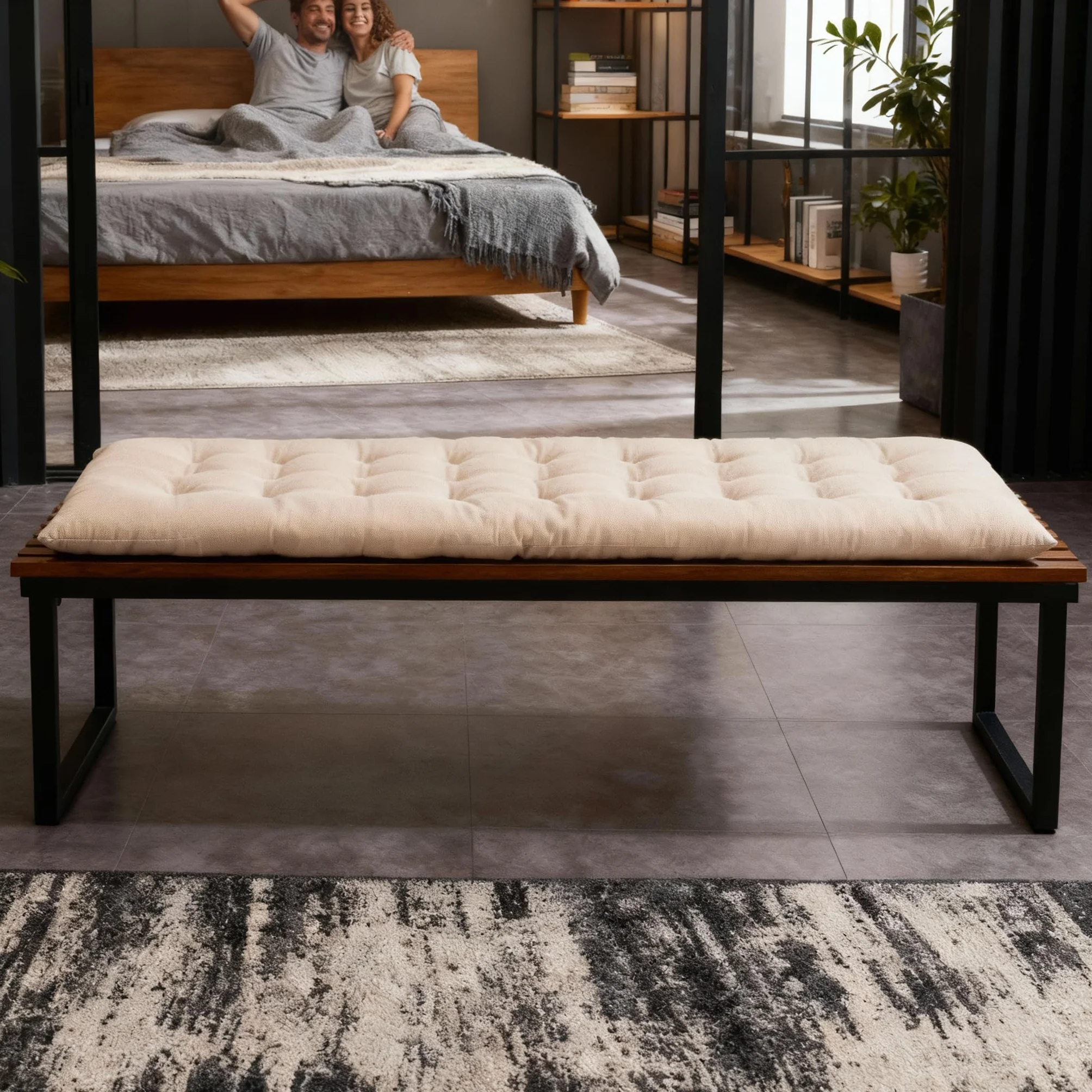 Brandsseller Cojín de Banco 120x40x4 cm – para Banco de jardín y Banco de Comedor – Impermeable, fácil de Limpiar y Acolchado Suave – Uso Interior y Exterior – Blanco