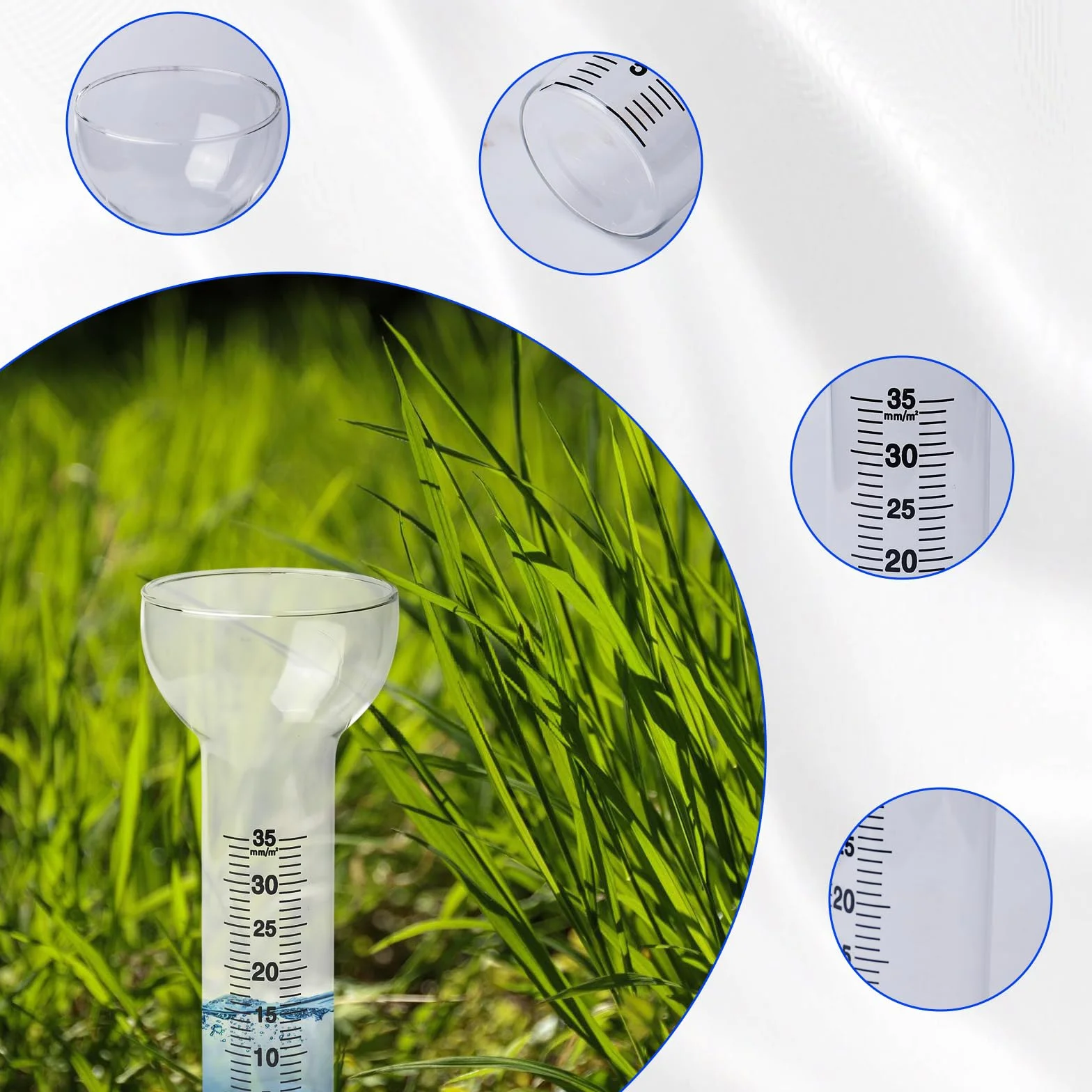 Pluviómetros de vidrio 35 mm resistentes a las heladas para exteriores jardín