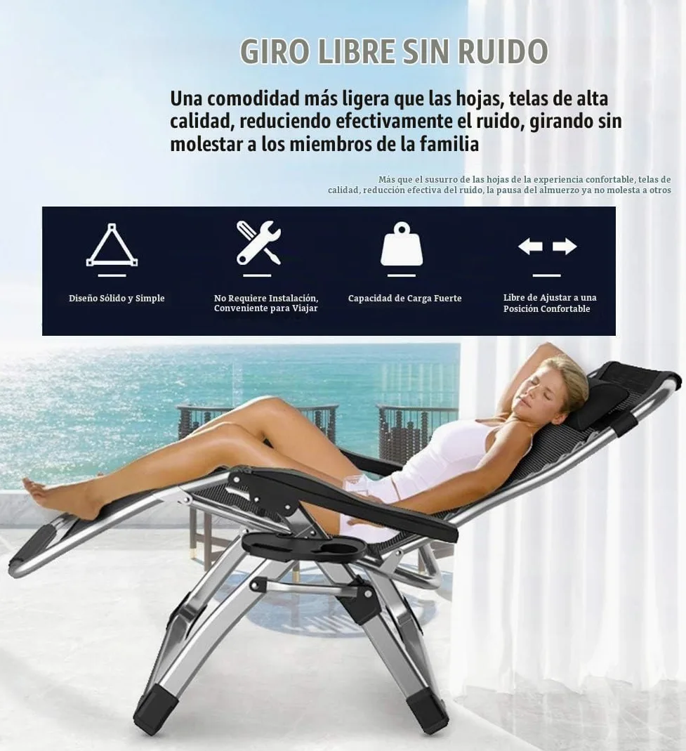 Sillas de jardín en el Patio Reclinables para Personas Pesadas Cero Gravedad Jardín al Aire Libre Cubierta de Playa Soporte para tumbonas 200 kg (Color : Silver)
