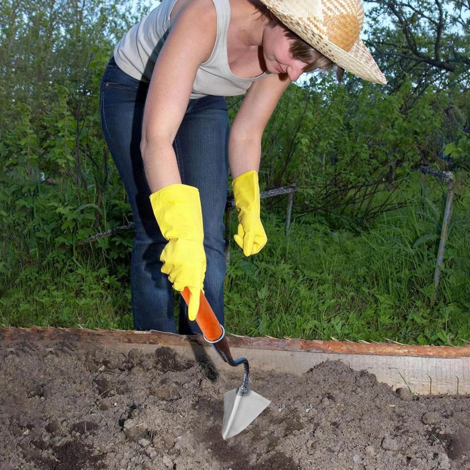 Azada de Jardín Triangular Multiusos Antideslizante para Preparación de Suelo, Eliminación de Malas Hierbas