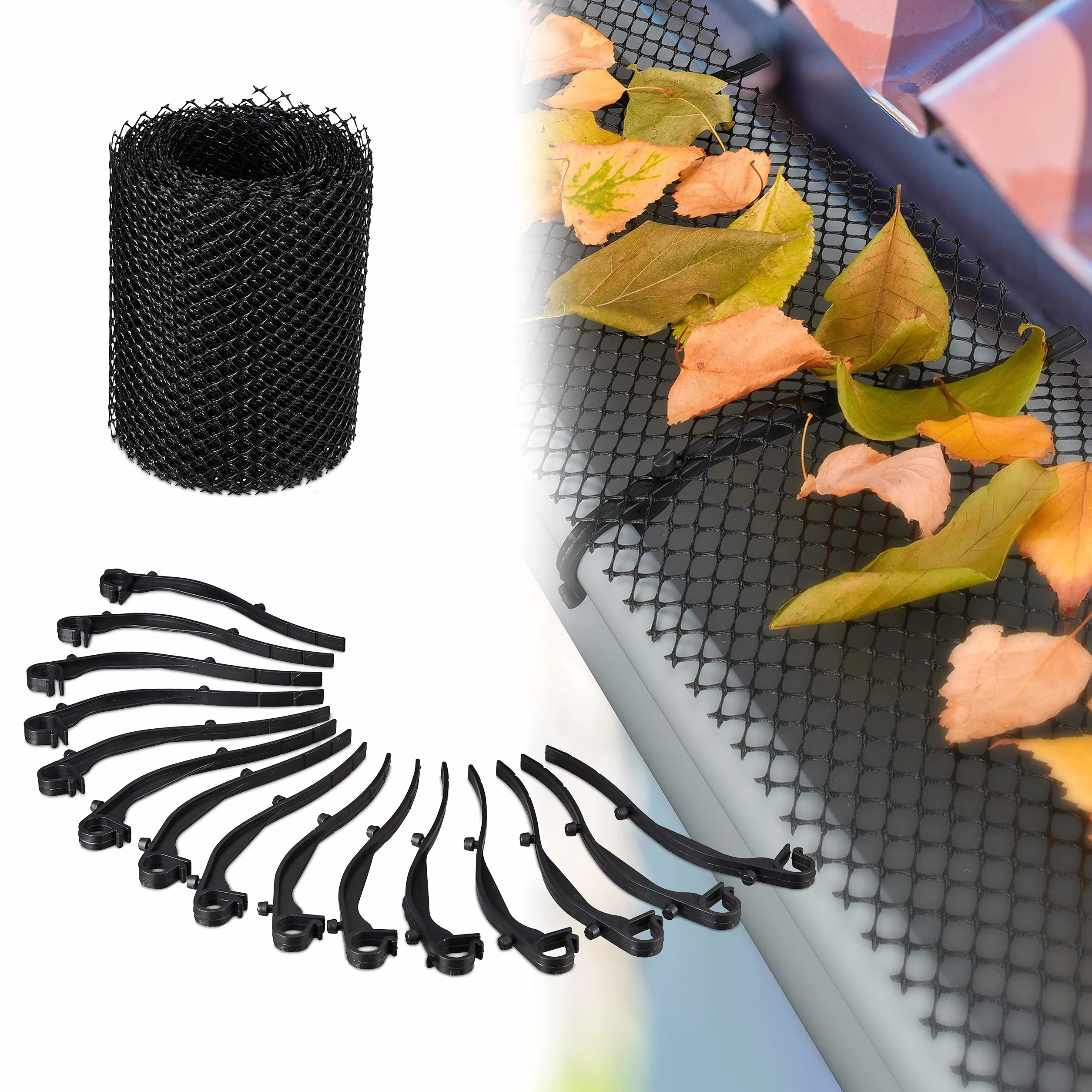 Relaxdays Protector Canalones Malla 6 Metros Plastico Negro 15 cm