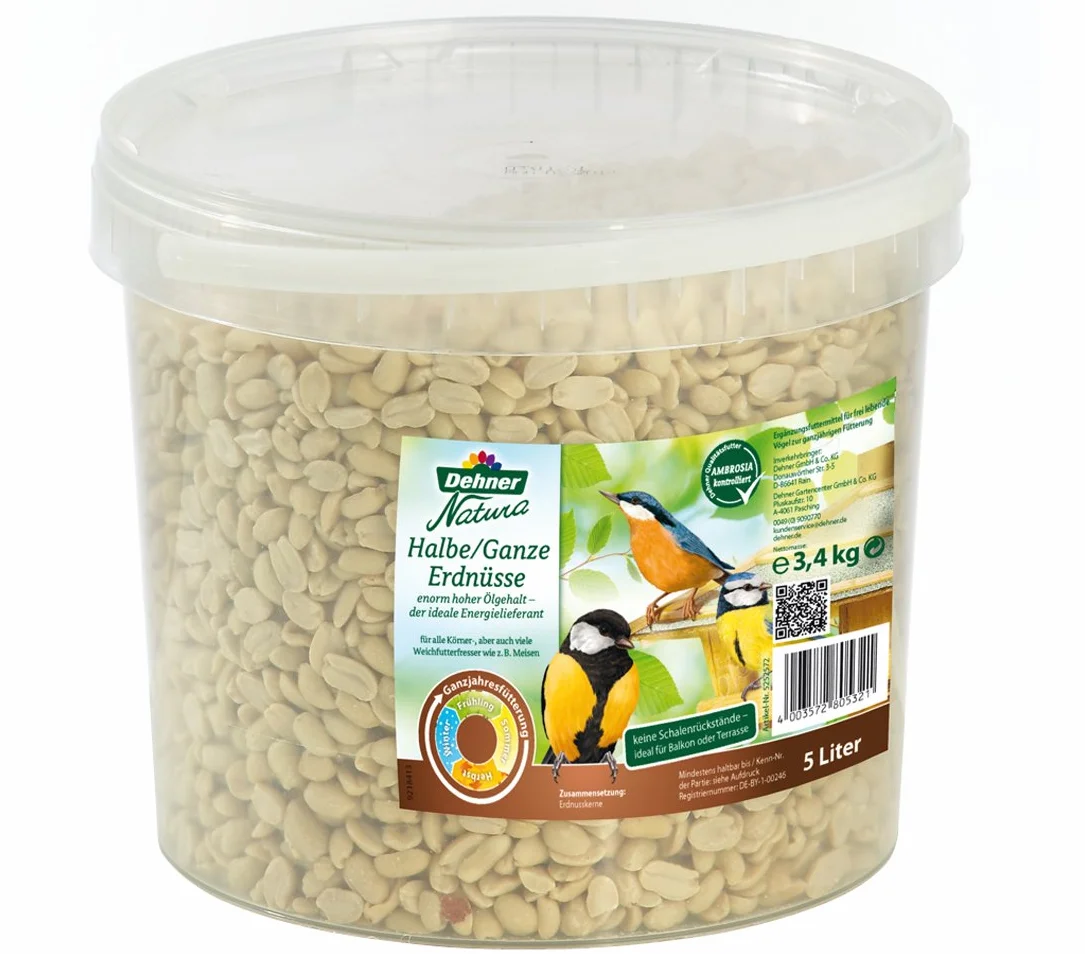Dehner Natura Alpiste para Aves Silvestres Corazones de Cacahuete Enteros 5 l 3,4 kg