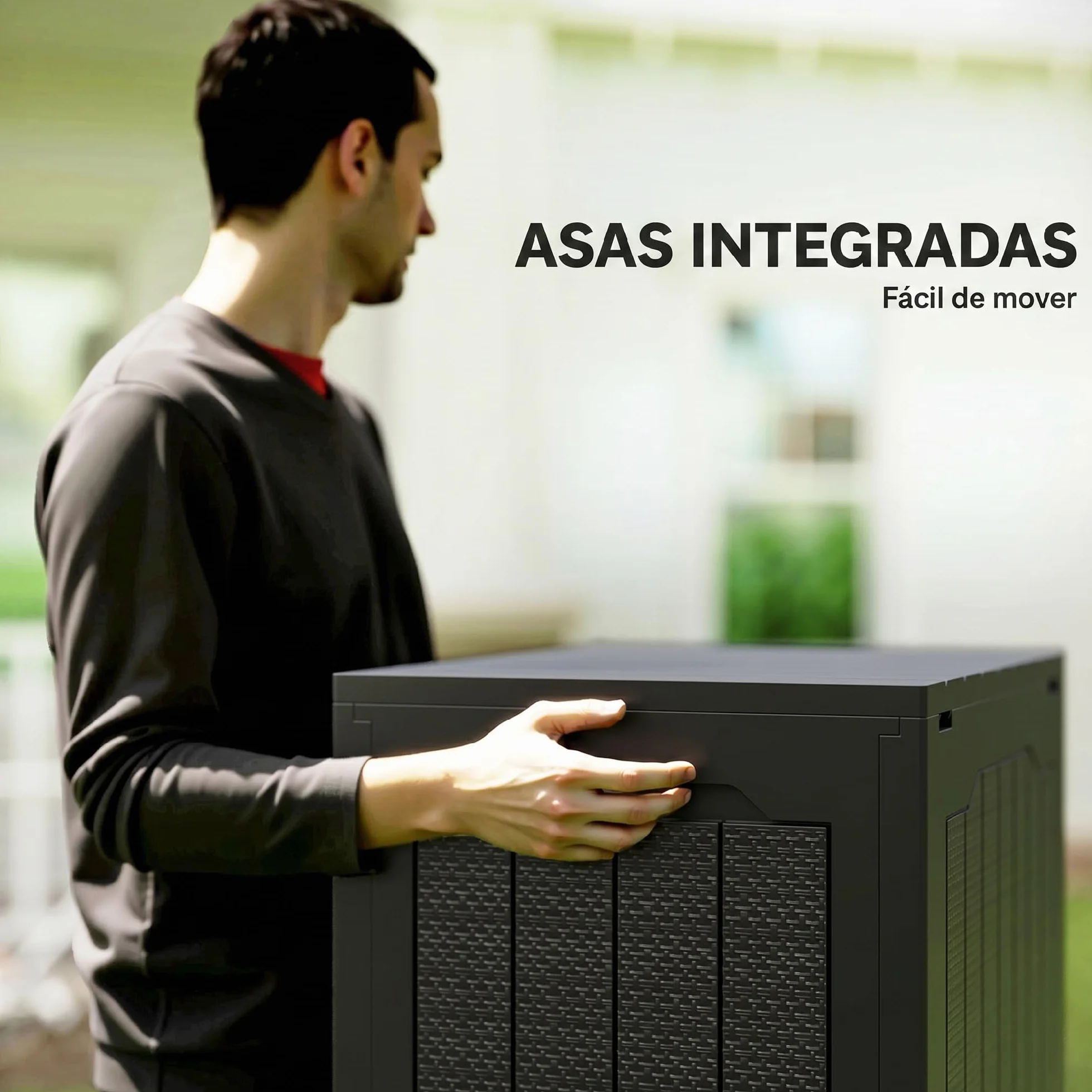 Outsunny Baúl de Almacenaje Exterior 93L Arcón de Jardín Plástico Impermeable 56x41x50 cm Negro