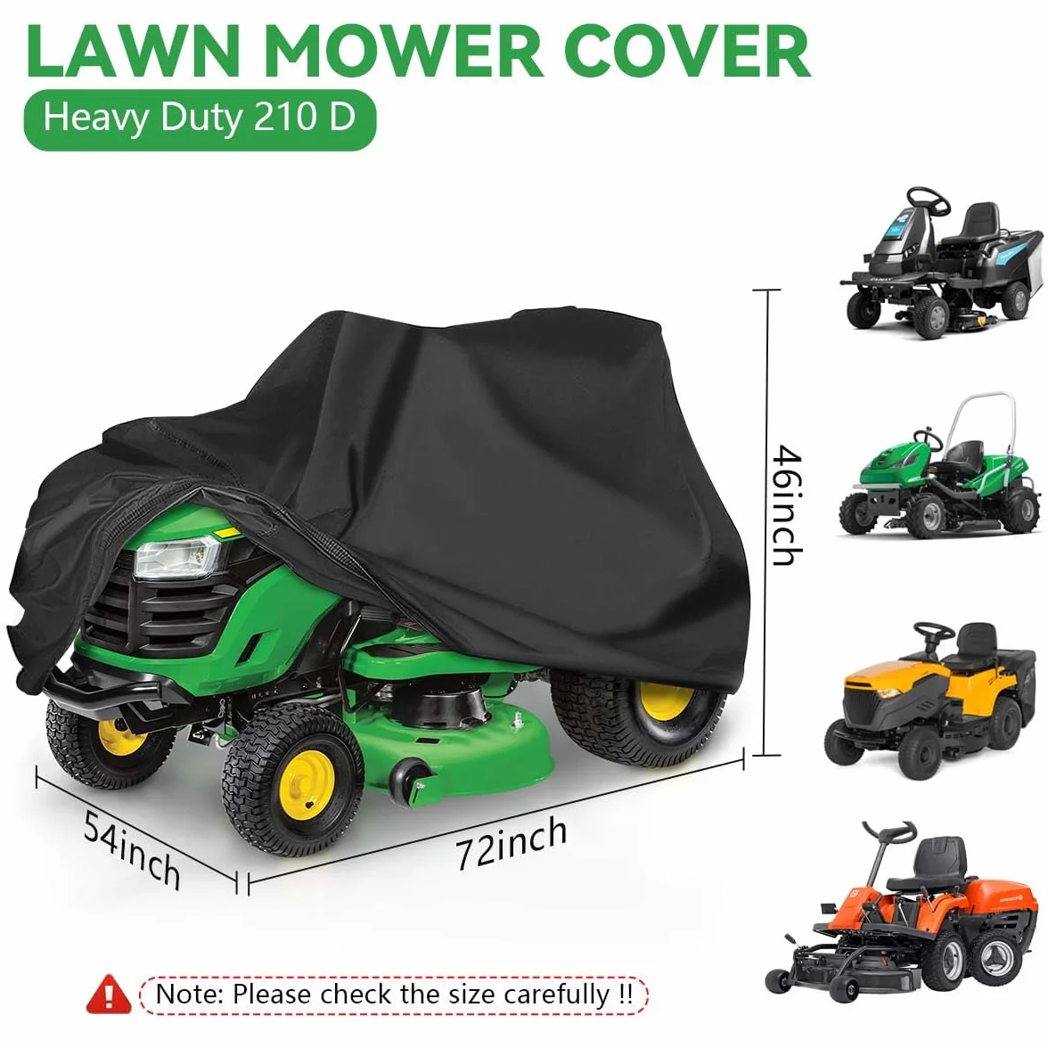 OBTANIM Funda impermeable para cortacésped de exterior, poliéster Oxford resistente al polvo, protección contra el polvo, cubierta para tractor de césped de hasta 54 pulgadas, con cordón y bolsa de