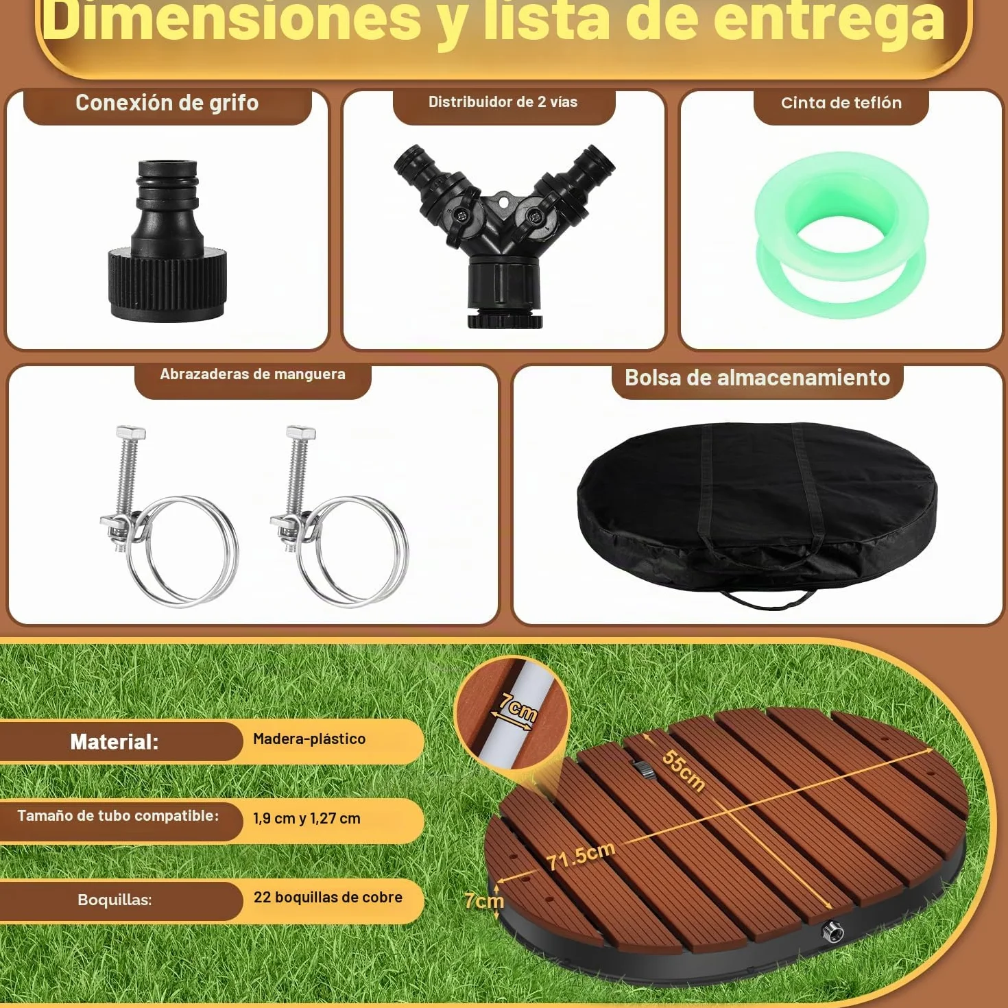 Ducha de jardín WPC 4 m altura regulable placa de ducha exterior mezclador agua fría caliente piscina boquillas cobre bolsa transporte