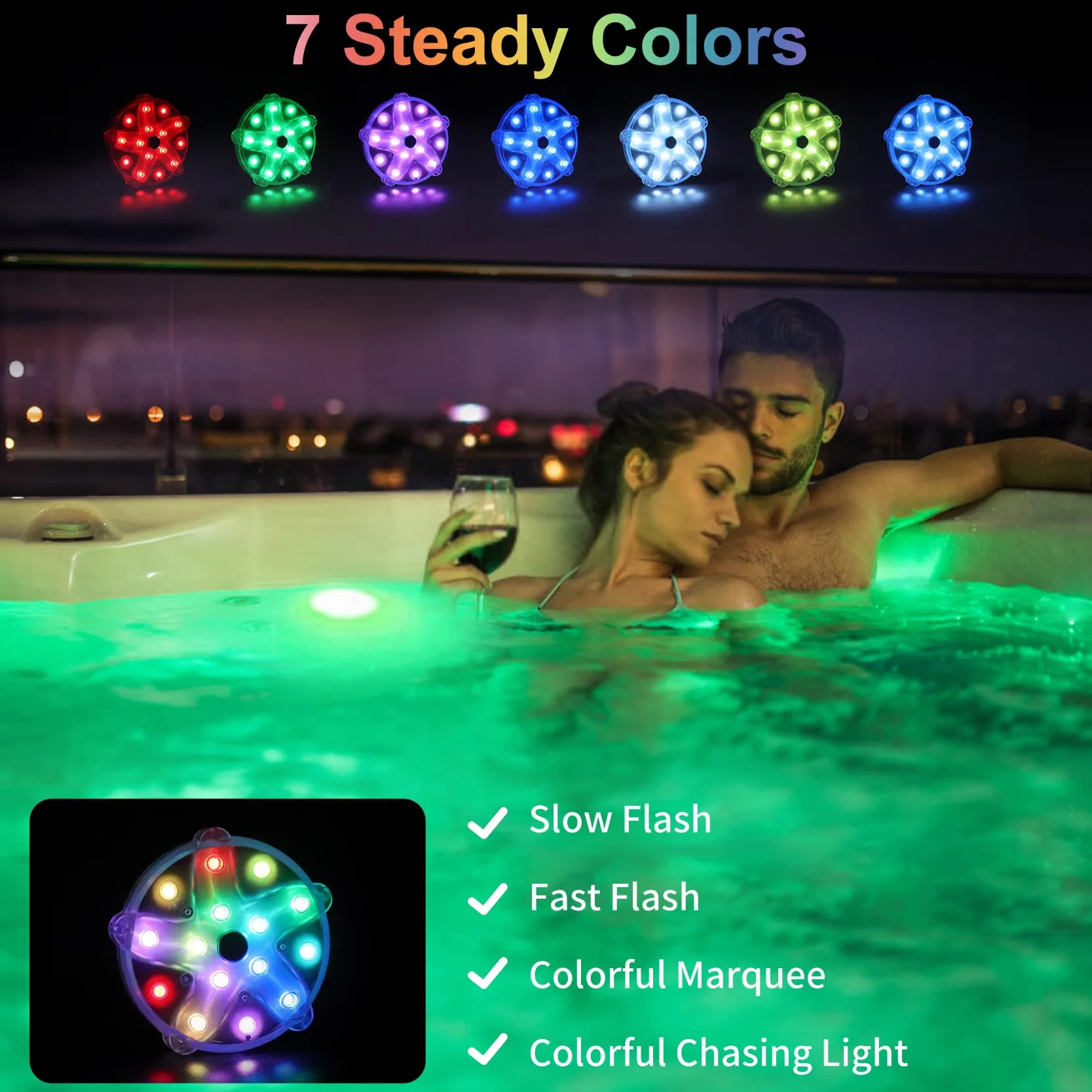 DeeprBlu Luz Sumergible Bañera LED Recargable con Imán y Ventosas para Piscina