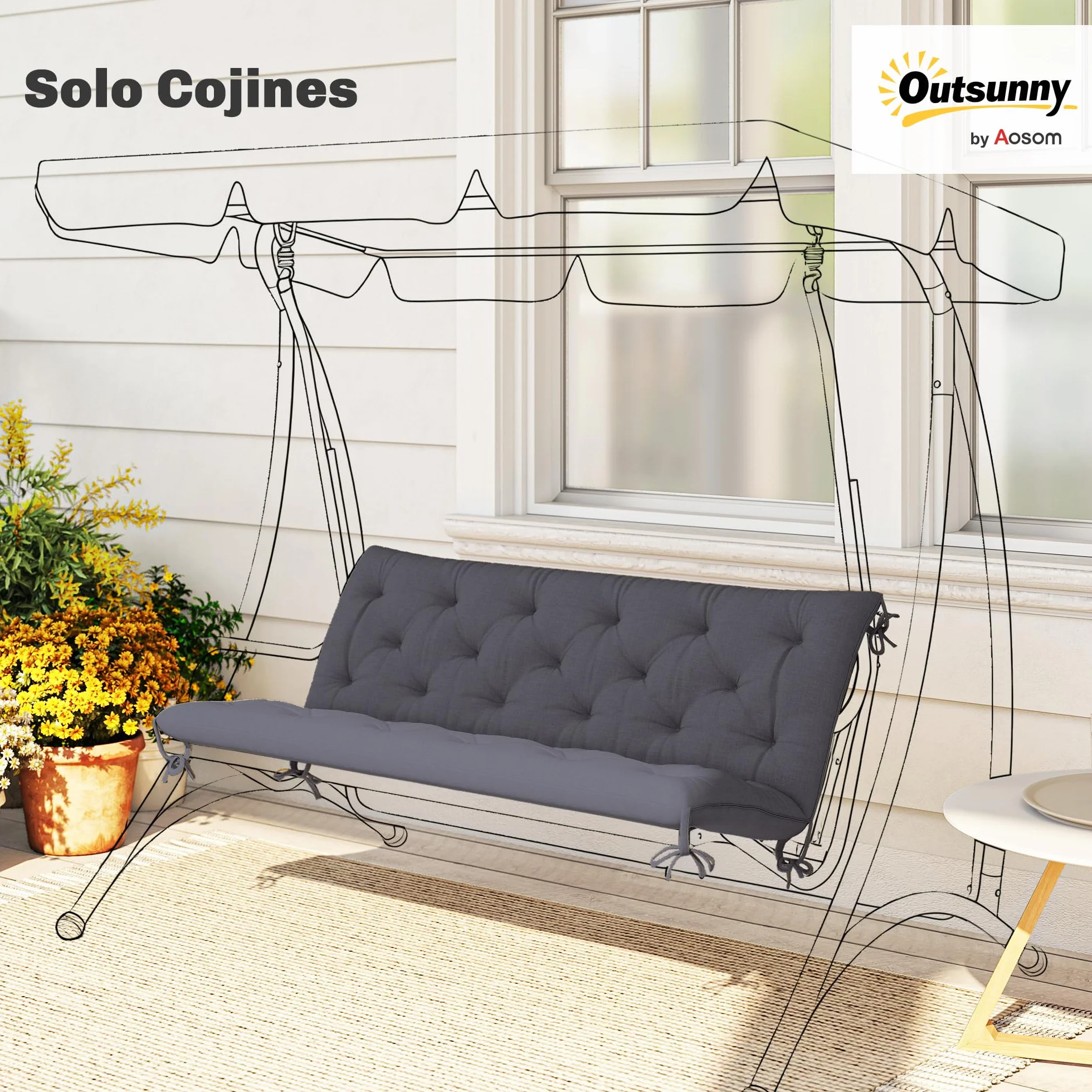 Outsunny Cojín para Banco 150x98x8 cm 3 Plazas Gris Exterior