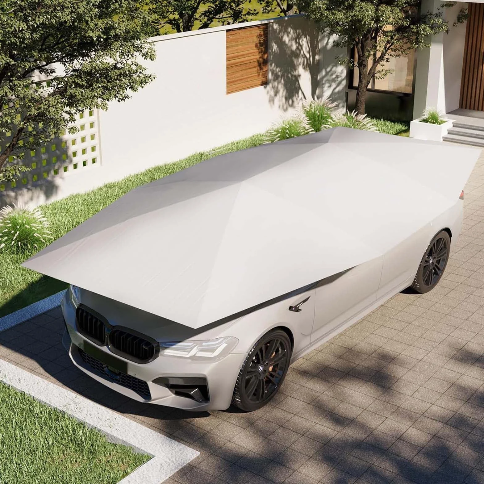 Cochera Móvil con Carpa para Coche, Toldo Plegable Portátil para Exteriores, Protección UV y Resistente al Viento, Tela Oxford Gris 4.8M