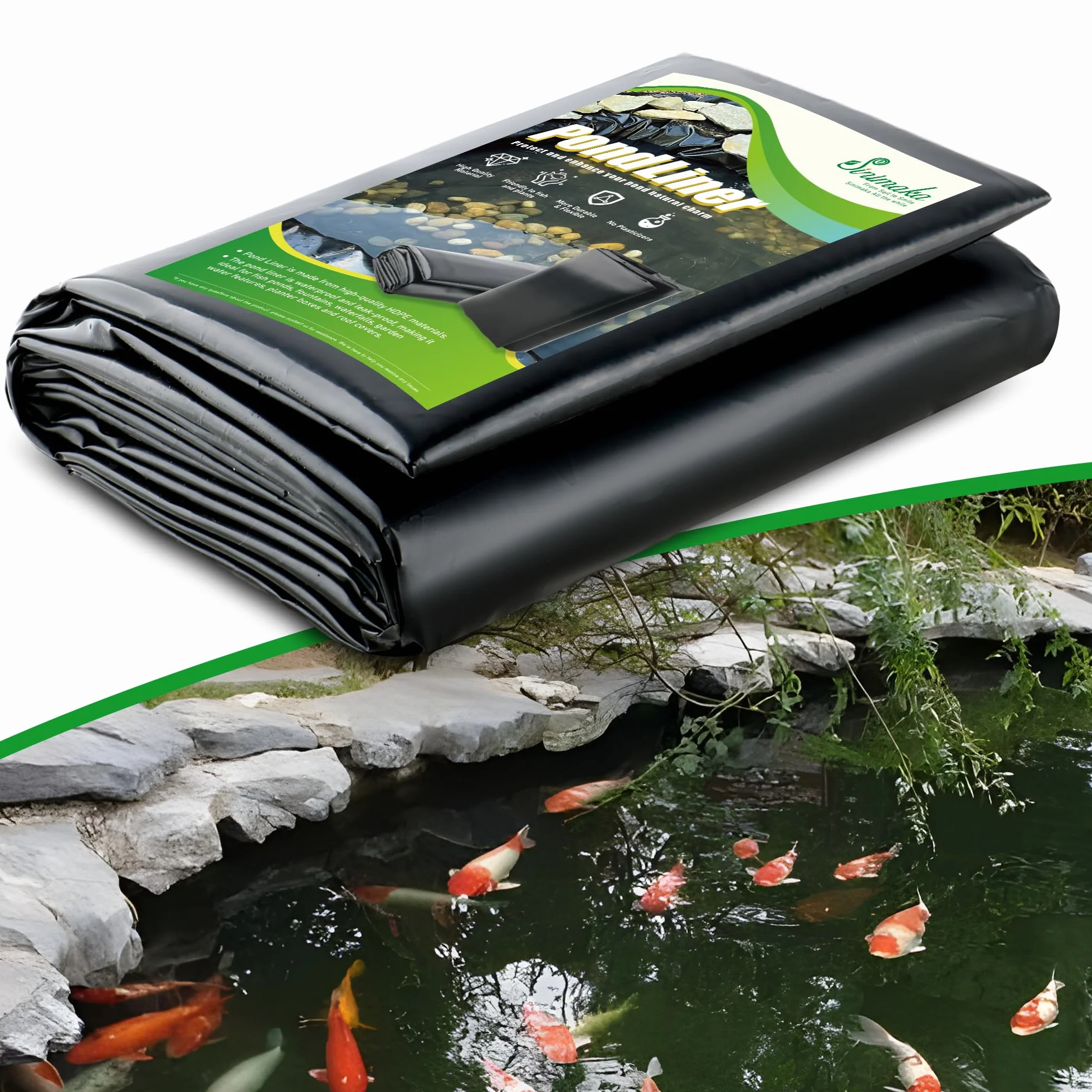Sinimaka Forro de estanque, 7 x 10 pies HDPE pequeño para estanques al aire libre, pieles de estanque preformadas para estanque koi, jardín acuático, fuente, cascada