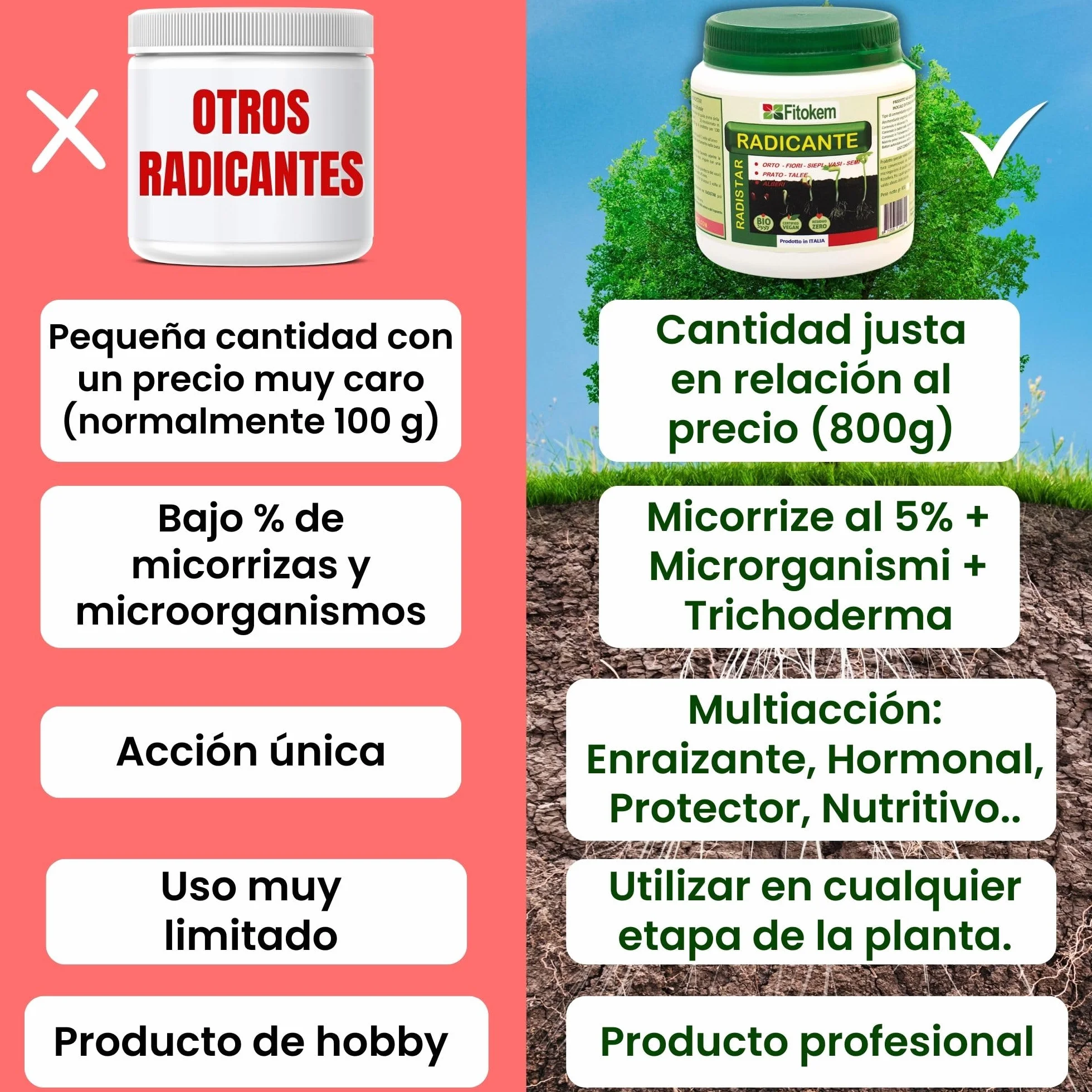 FITOKEM Radistar Hormonas de Enraizamiento en Polvo 800 gr Enraizante para Esquejes Fortalecedor de Raices