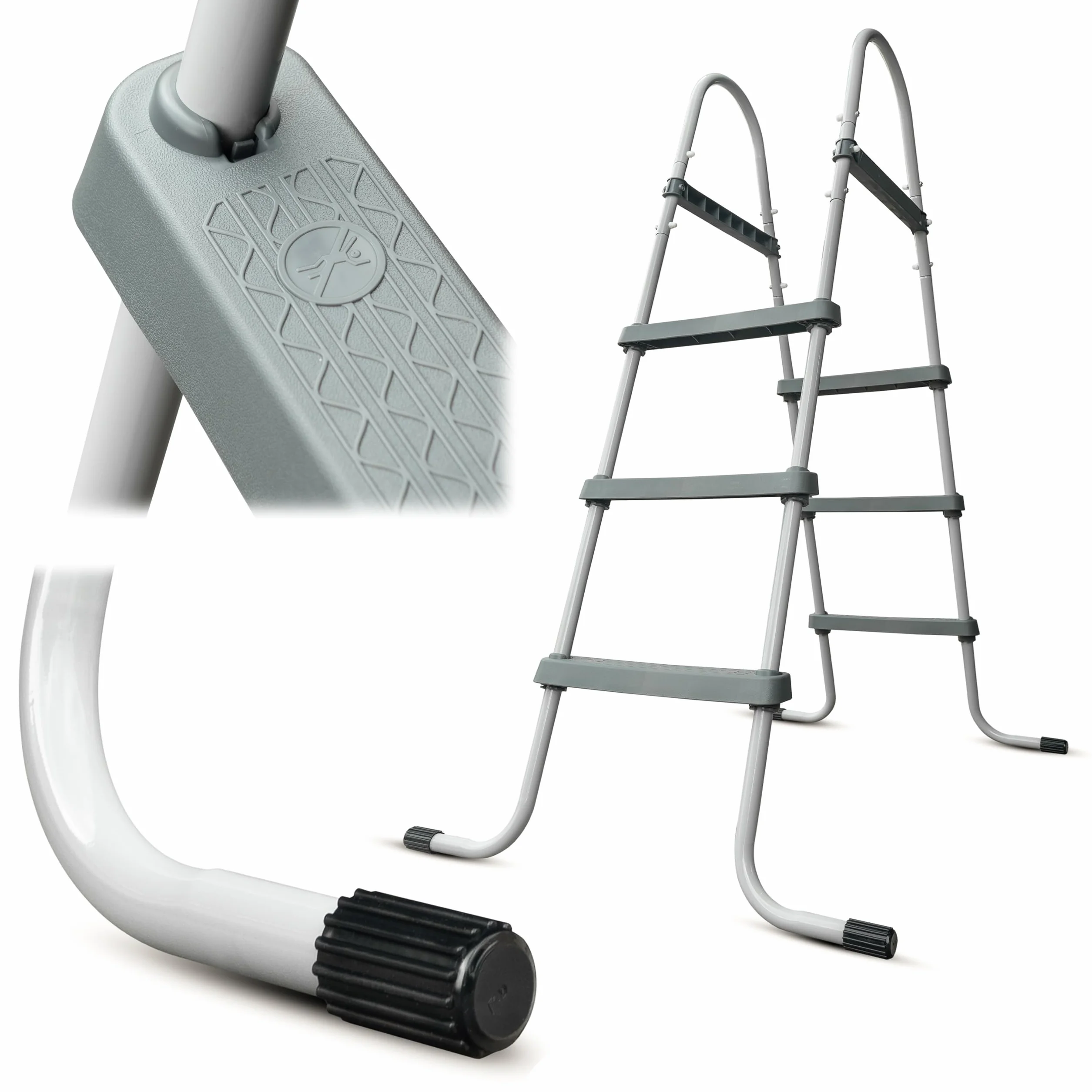 Escalera de piscina estable de metal hasta 107 cm, escalones anchos, montaje rápido