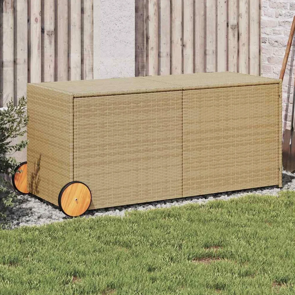 vidaXL Caja de Almacenaje de Jardín con Ruedas 283L Ratán PE Beige Mezcla