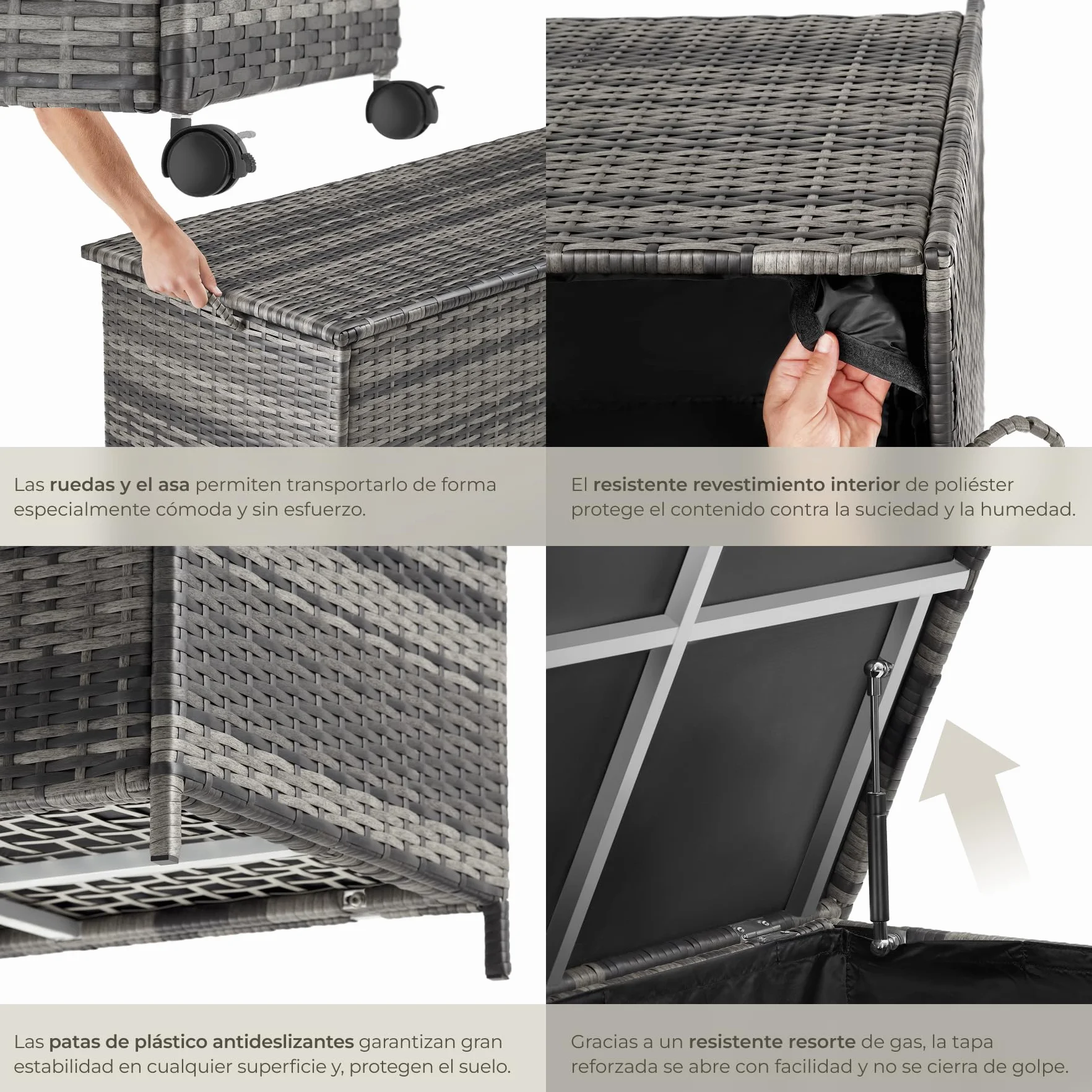 tectake Baul Almacenaje Exterior 253L Aluminio Ratán 116x54x64 cm Gris