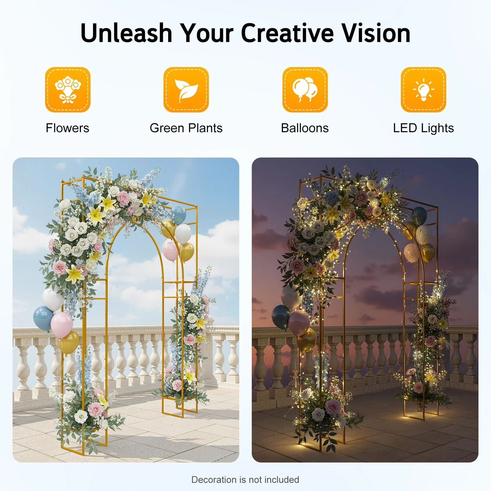 Arco de boda dorado metálico doble soporte ceremonia diseño moderno montaje rápido