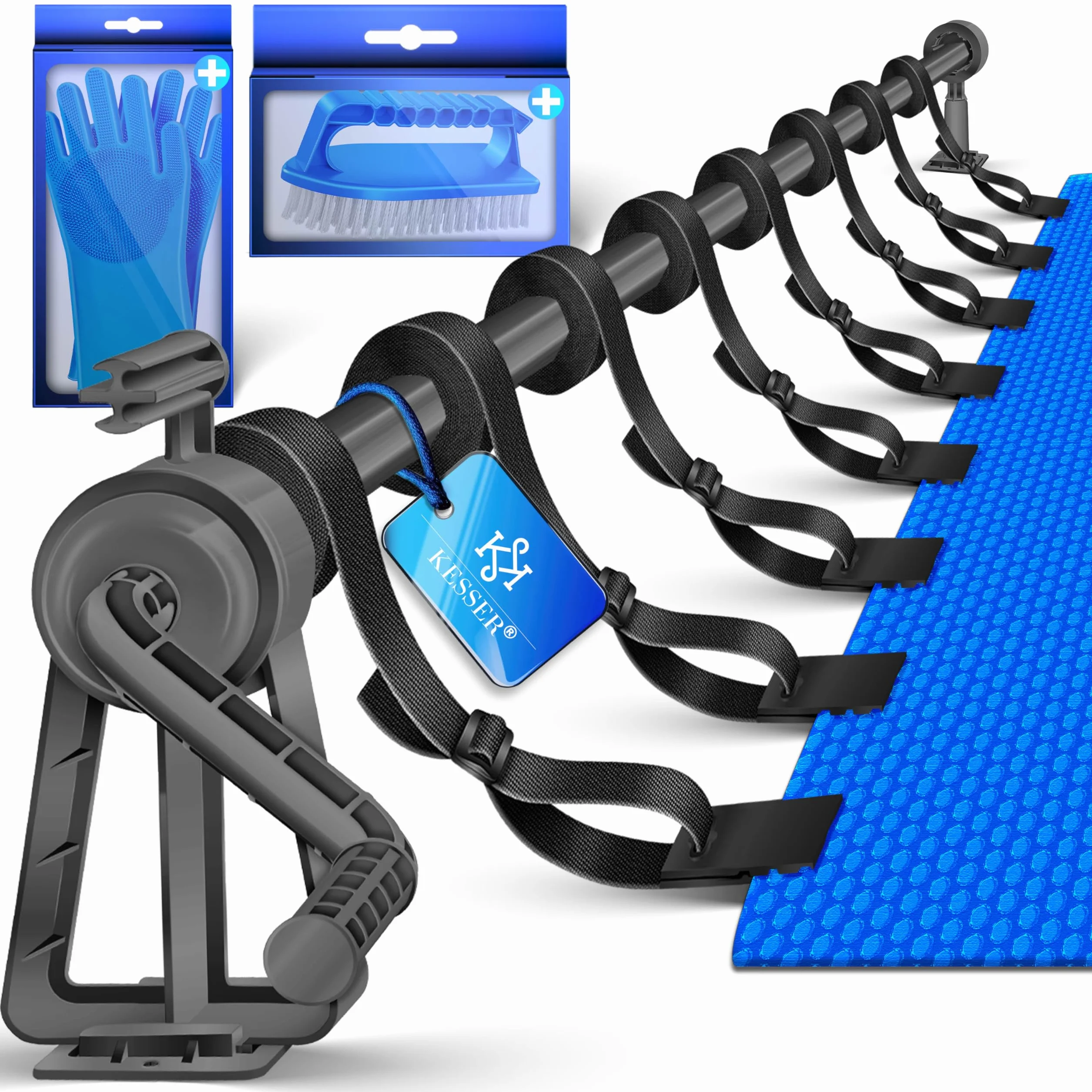 KESSER Enrollador de piscina 1,05 m – 6,15 m para lona solar resistente a la intemperie con cintas cepillo y guantes