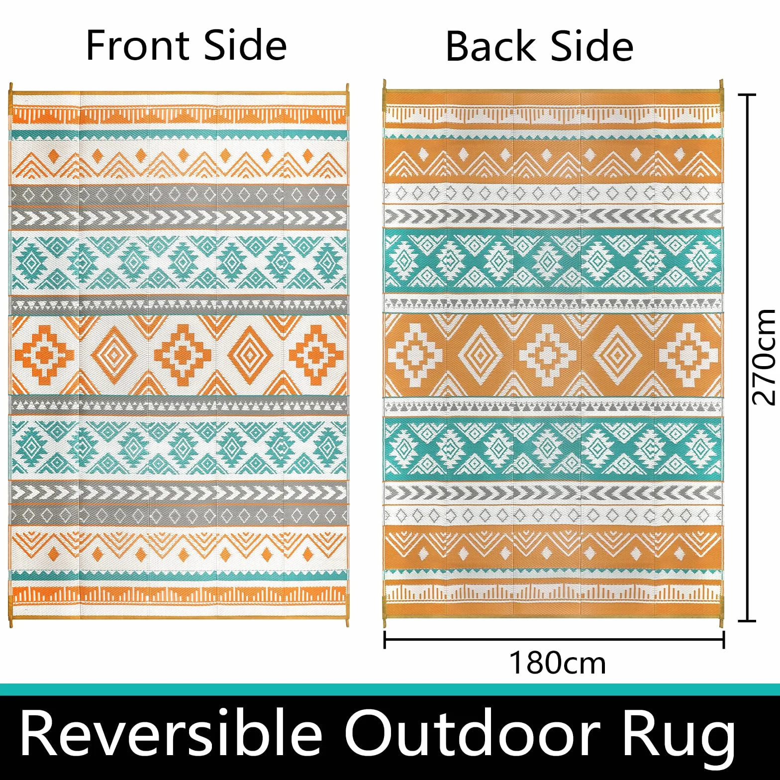 Famibay Alfombra Exterior 180x270cm Impermeable Reversible Plástico Resistente UV Gris Amarillo