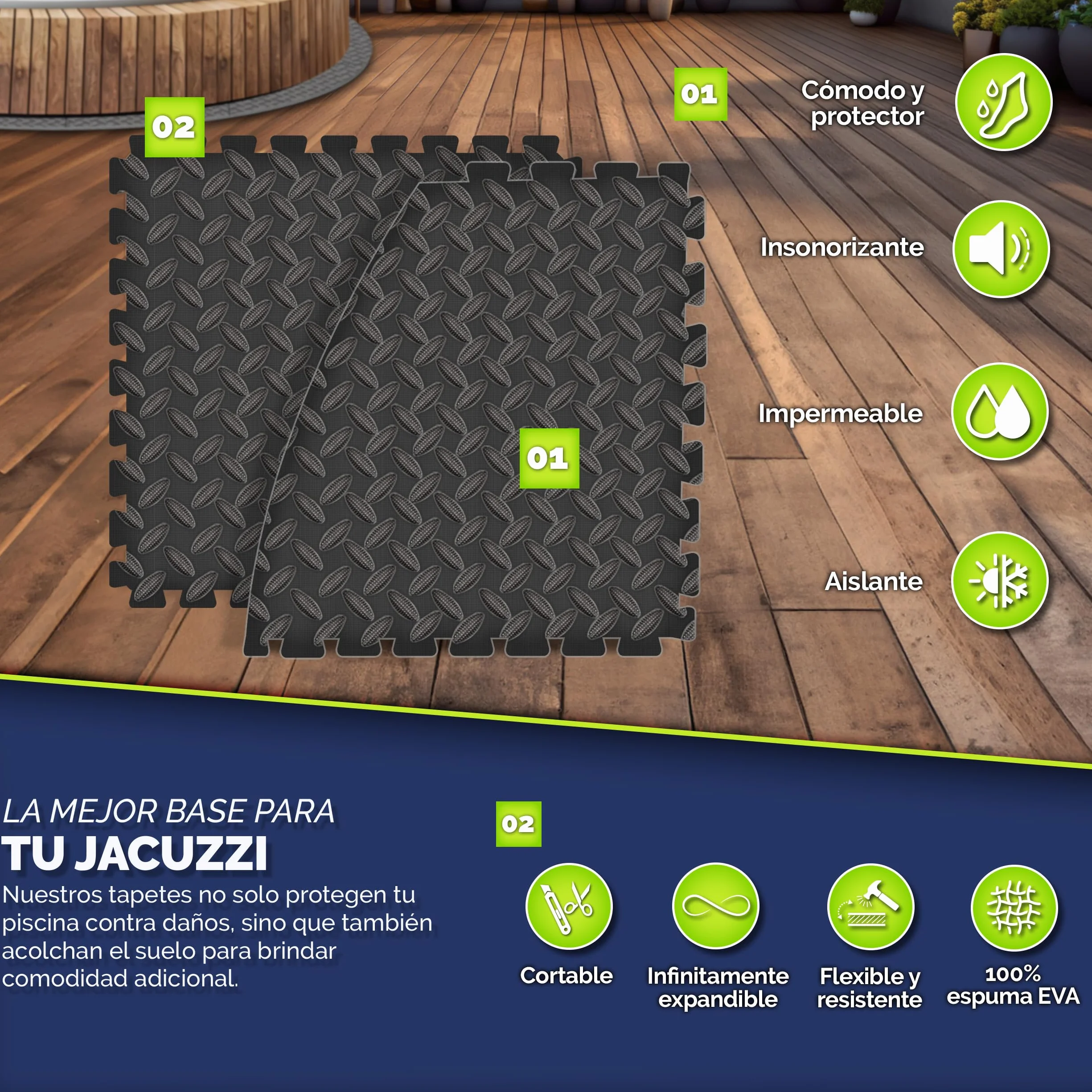 Tillvex Alfombrilla Redonda 240 cm Protección Térmica Suelo Jacuzzi Aire Libre Piscina Negro
