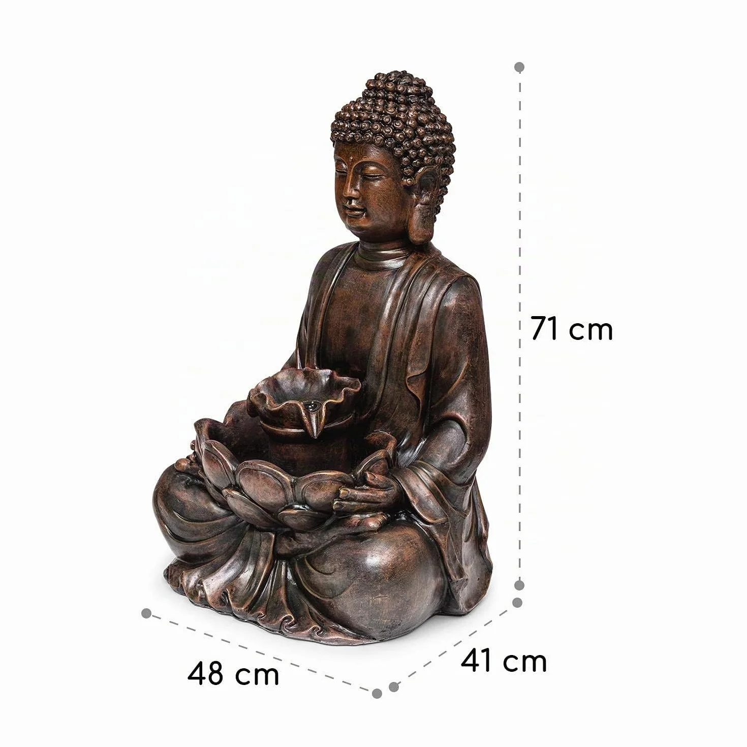 blumfeldt Dharma - Fuente Solar, para Interiores y Exteriores, Potencia 2,8 W, Poliresina, Resistente Intemperie, Circuito Cerrado, Batería Recargable, Iluminación LED, 48 x 72 x 41 cm, Bronce