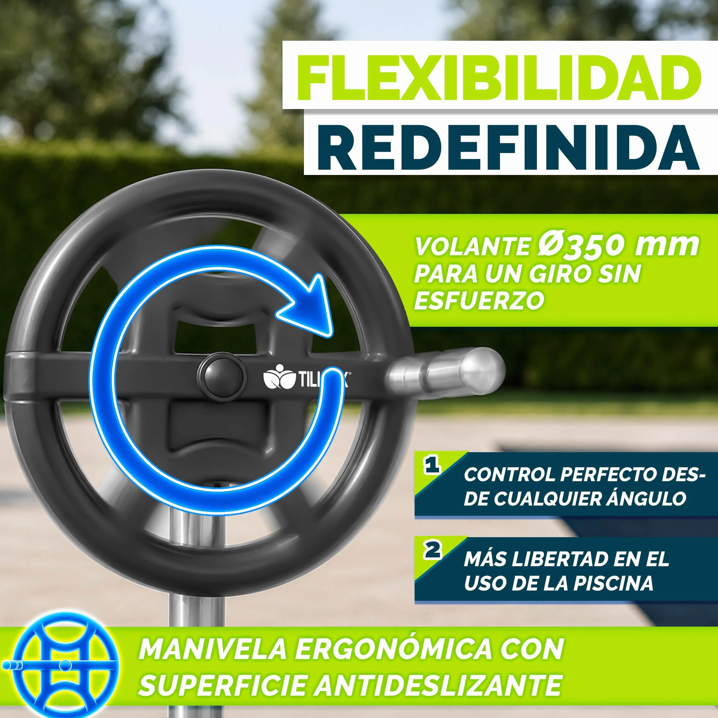Tillvex Enrollador de Cubiertas para Piscinas 3-5,70 m con Neumáticos de Caucho Macizo y Termómetro
