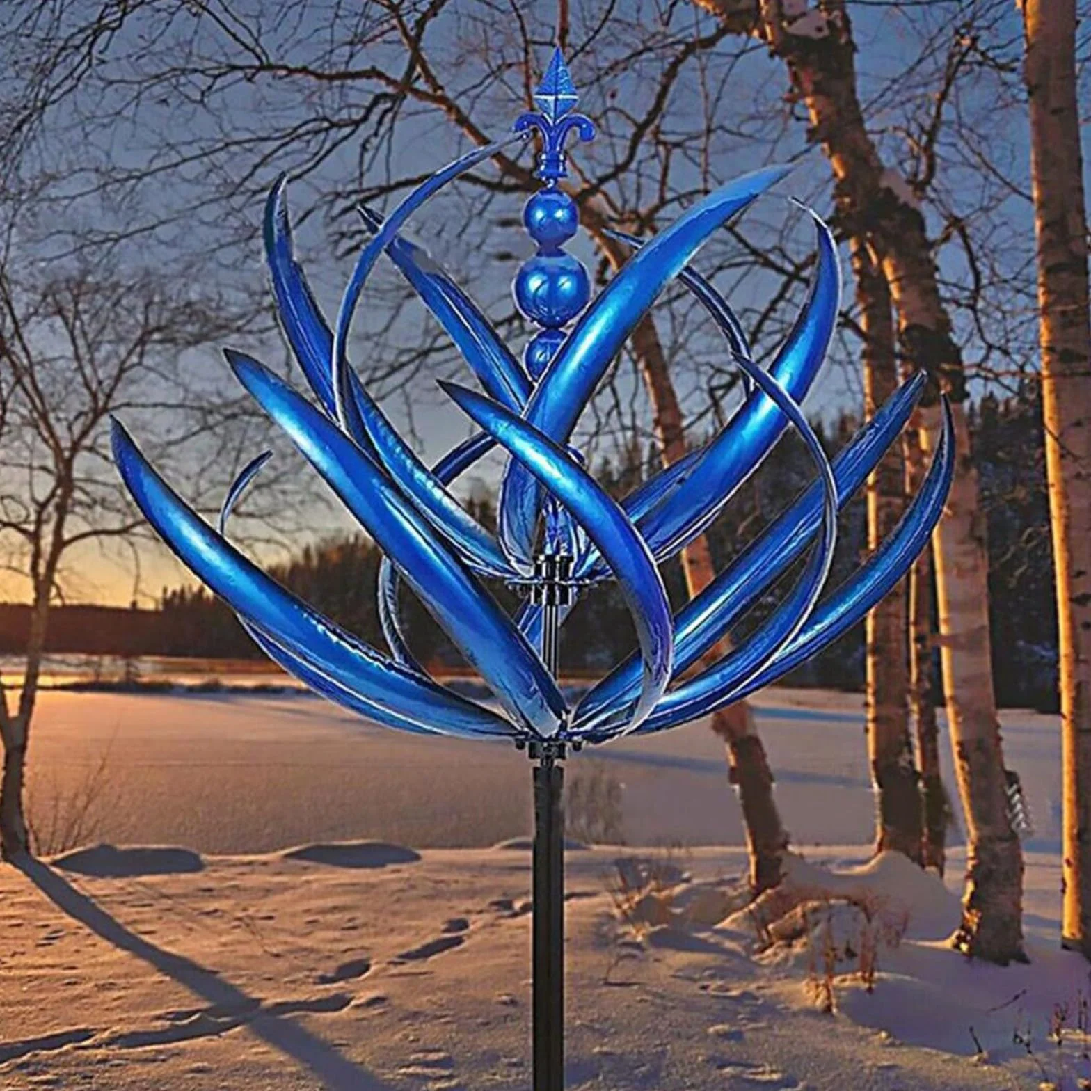 Ozdoba ogrodowa wiatraczek metalowy 20 x 90 cm niebieski